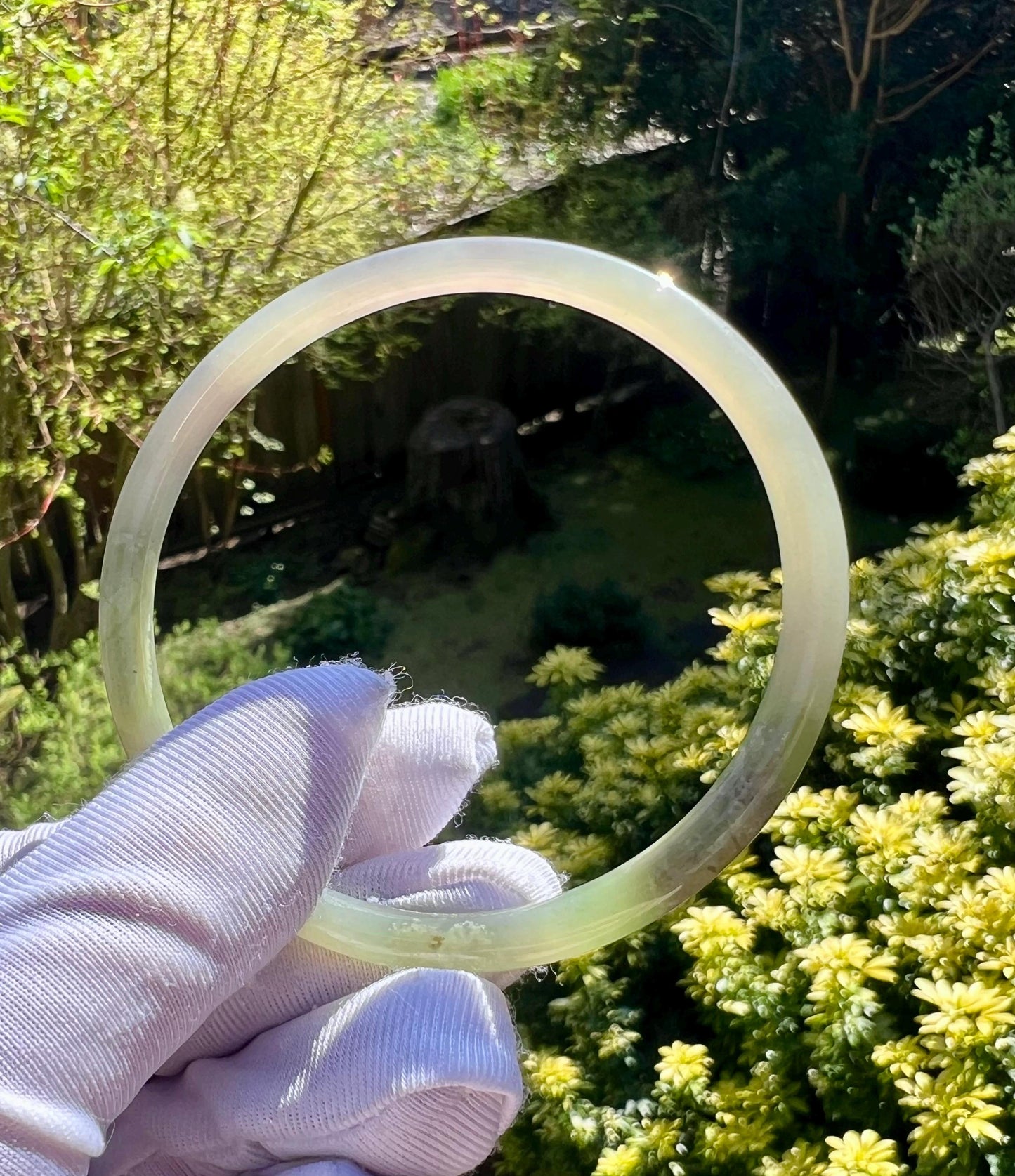 59.1mm Certified natural icy green purple white nephrite Bangle/Three color nephrite dangling bangle 天然软玉 紫翠白三色  细圆条手镯 叮当镯 #0780 起莹光