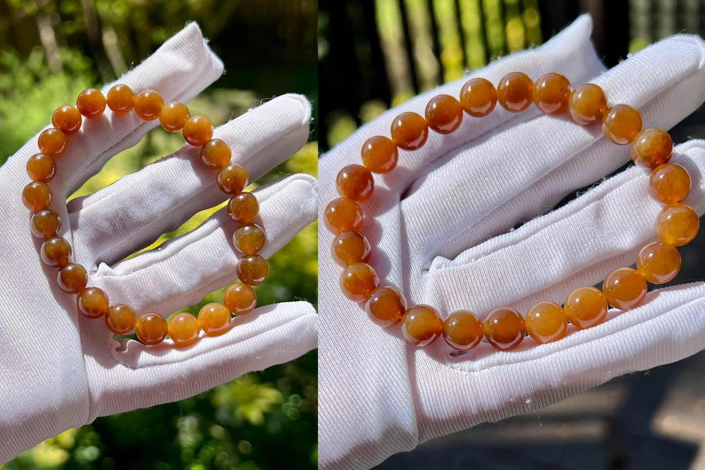8mm Certified natural jade/ golden red brown nephrite bracelet/天然精品 金山糖玉手串 黄金糖 红油糖#7148 胶油粘稠质感