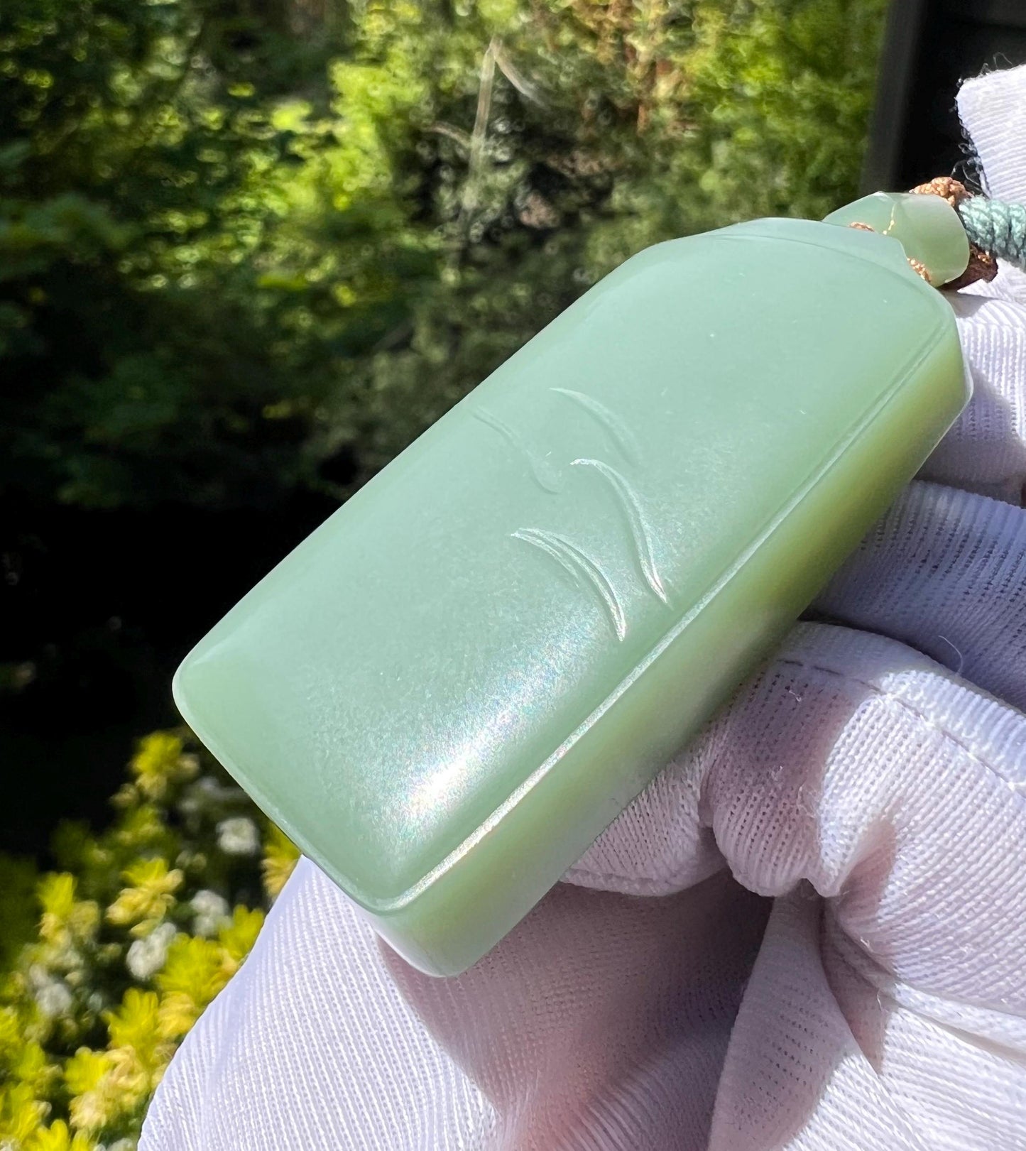 Certified natural nephrite green jade/Siberian bluish green nephrite safety pendant/nothing pendant necklace天然碧玉 老矿夹层料 粉青无事牌#7464 粉糯粘稠 无结构细料