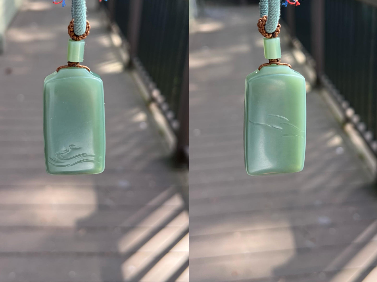 Certified natural nephrite green jade/Siberian bluish green nephrite safety pendant/nothing pendant necklace天然碧玉 老矿夹层料 粉青无事牌#7464 粉糯粘稠 无结构细料