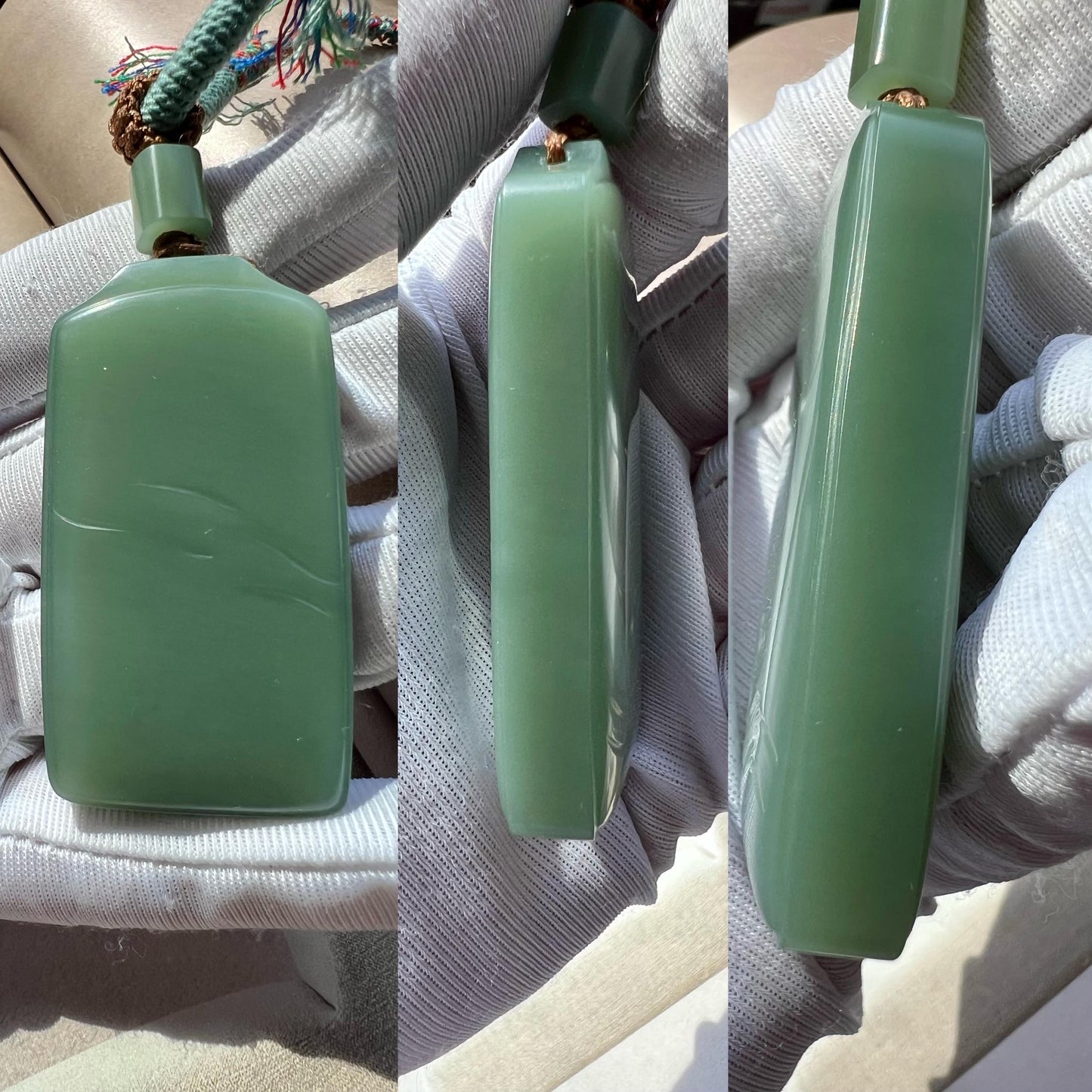 Certified natural nephrite green jade/Siberian bluish green nephrite safety pendant/nothing pendant necklace天然碧玉 老矿夹层料 粉青无事牌#7464 粉糯粘稠 无结构细料