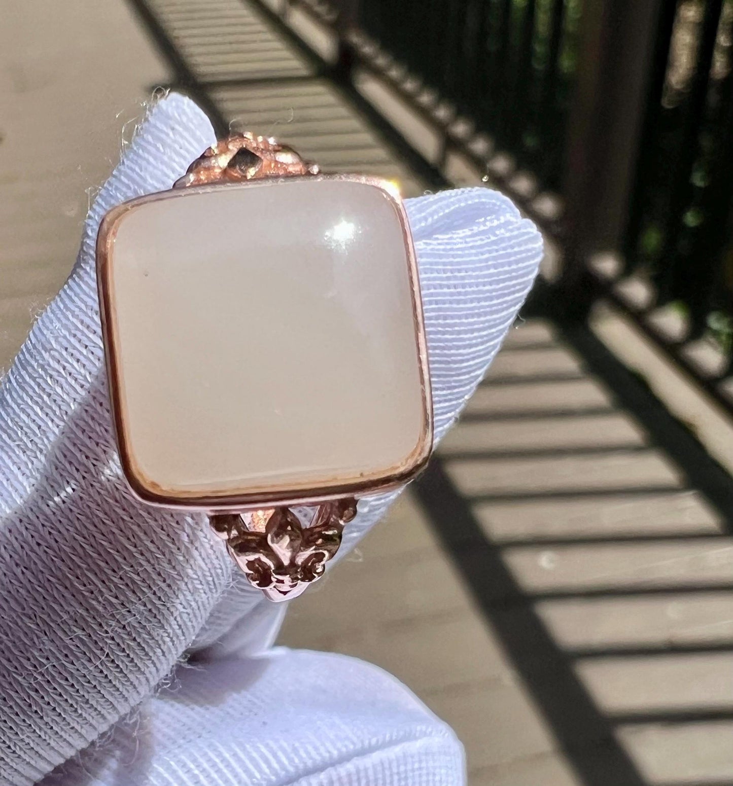 Lotus Pink Nephrite Ring: Sterling Silver Square Jade Ring #5081
