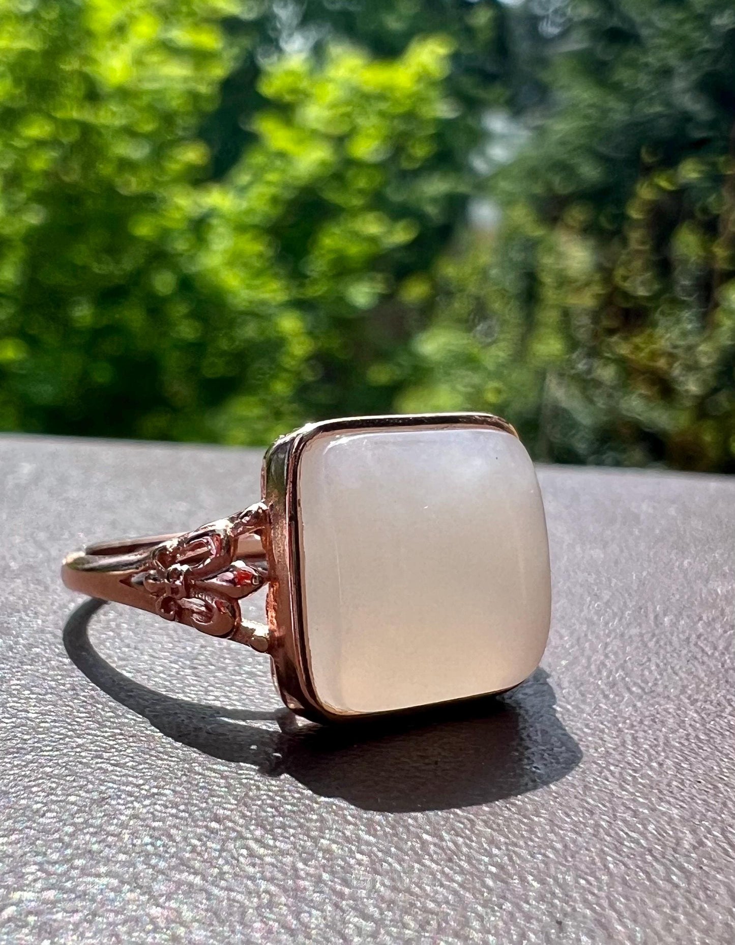 Lotus Pink Nephrite Ring: Sterling Silver Square Jade Ring #5081
