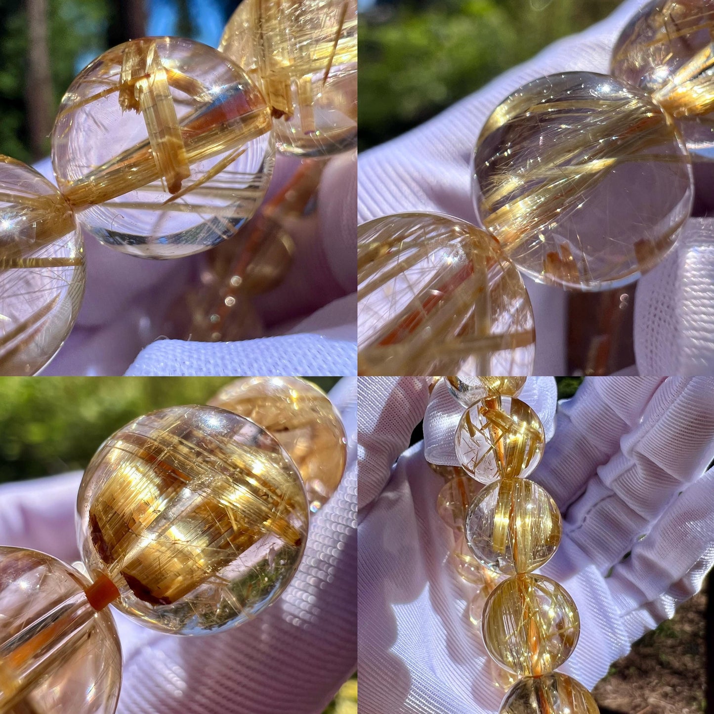 11mm+ Natural golden rutilated quartz bracelet, Golden Chatoyant Rutilated Quartz, 收藏品质 天然 玻璃体 板钛 猫眼金发晶/金钛晶手串#8489 金色纯正