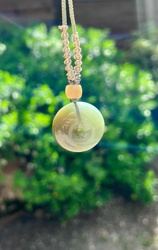 Certified Natural jade/Qiemo Blue nephrite donut pendant/blue and brown circle safety pendant  天然软玉 蓝调青玉平安扣 蓝糖俏色 吊坠 #7295