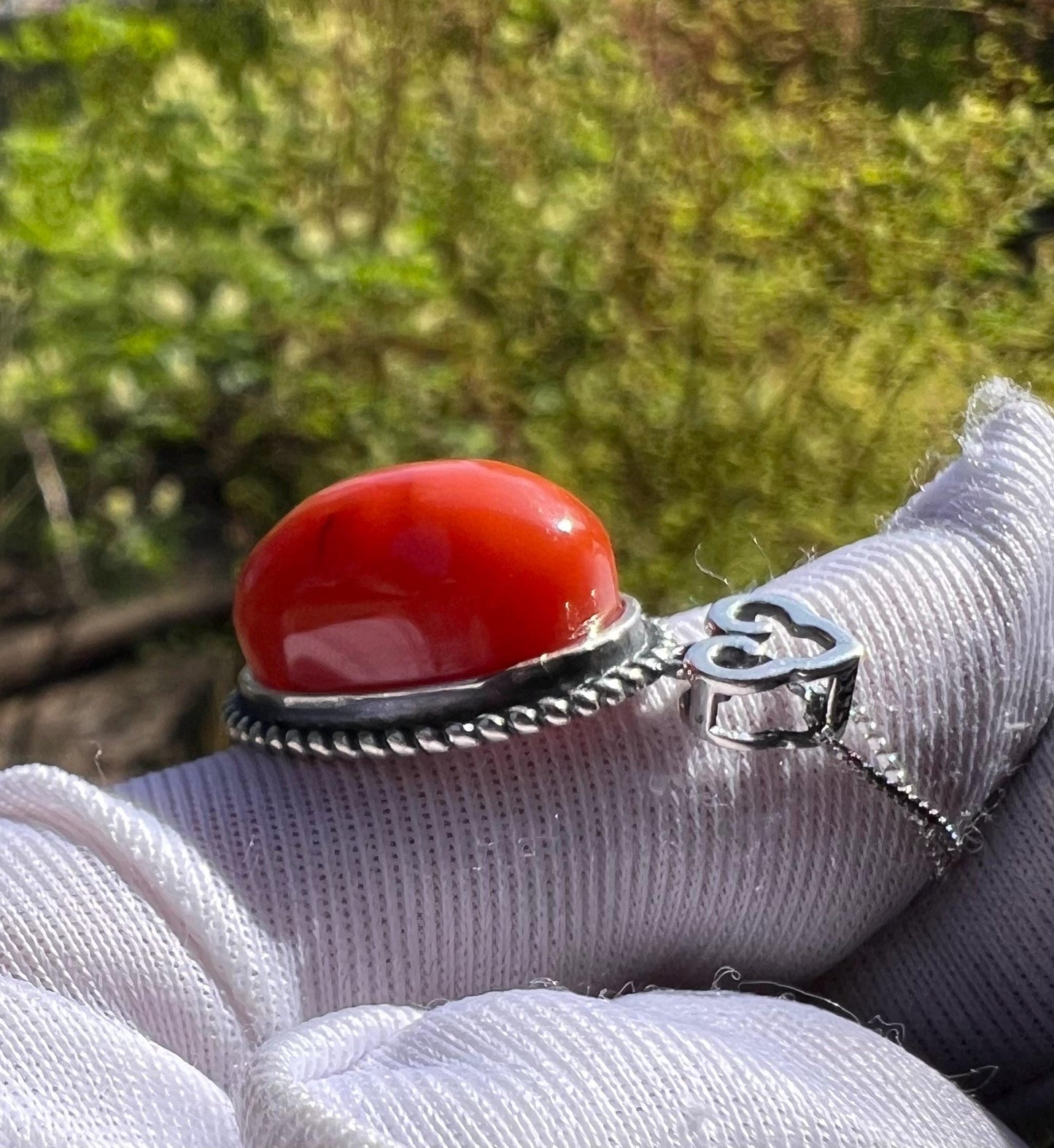 Certified natural Nanhong agate, Southern Red agate pendant ,Chinese Red agate sterling silver necklace 天然精品川料南红蛋面纯银吊坠 项链#0288 满色柿子红