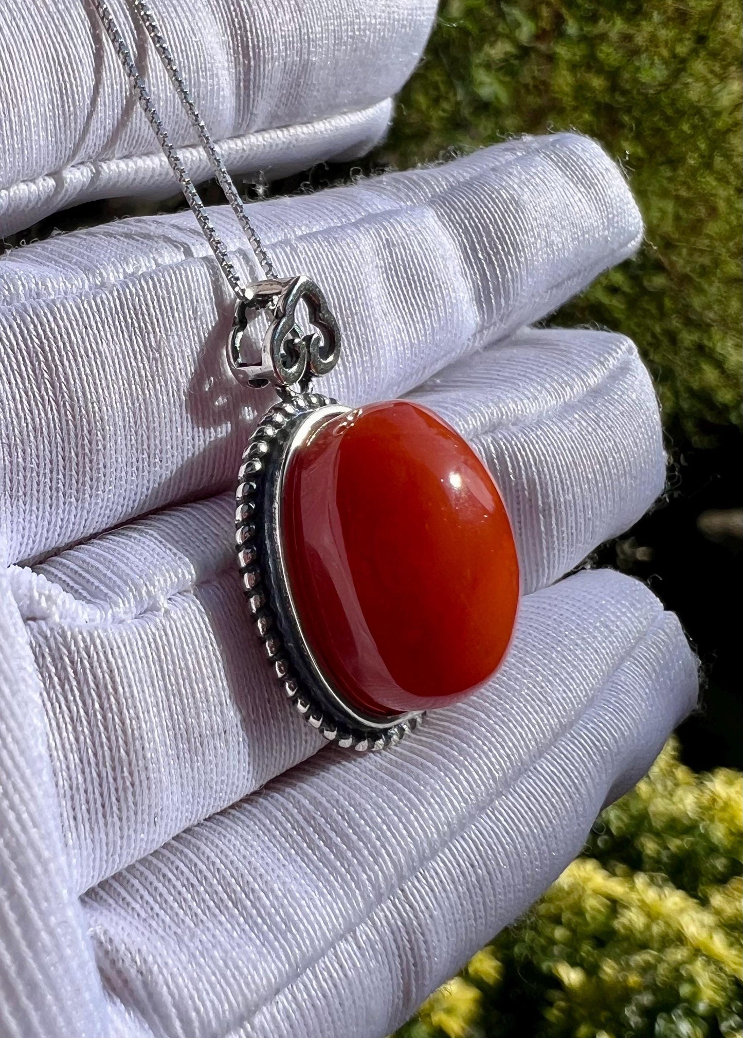 Certified natural Nanhong agate, Southern Red agate pendant ,Chinese Red agate sterling silver necklace 天然精品川料南红蛋面纯银吊坠 项链#0288 满色柿子红