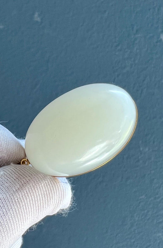 Certified natural nephrite oval pendant/first class white nephrite pendant Inlaid gold 18k/necklace 天然精品白玉蛋面吊坠 18k金镶嵌#0195高密度老料