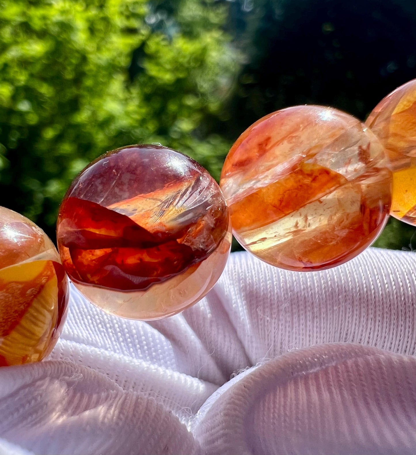 13.1～13.6mm Natural two-color Hematoid quartz bracelet/Kylin pattern/high clarity koi Hematoid天然精品多色胶花水晶手串 红黄锦鲤 麒麟纹#5093