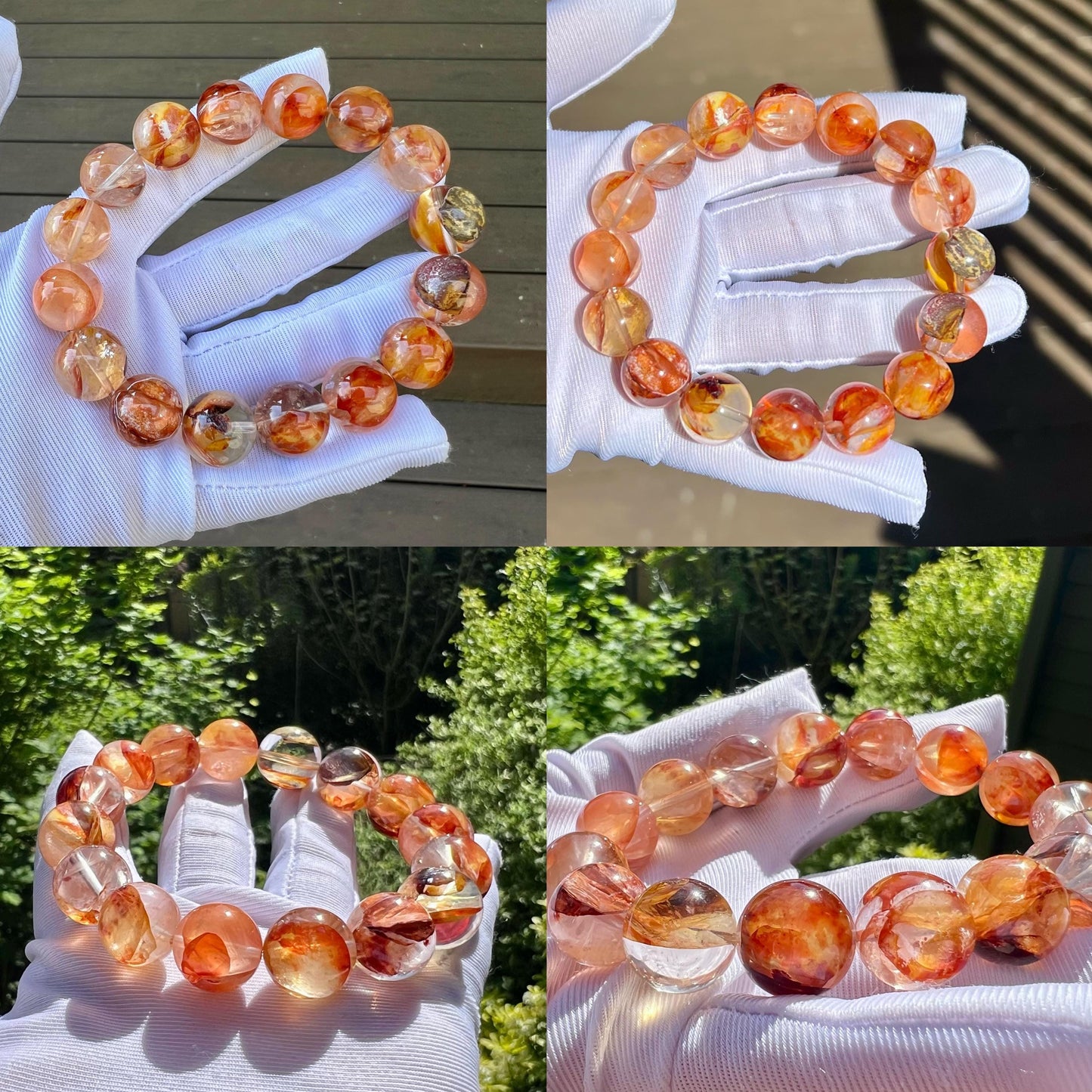 13.1～13.6mm Natural two-color Hematoid quartz bracelet/Kylin pattern/high clarity koi Hematoid天然精品多色胶花水晶手串 红黄锦鲤 麒麟纹#5093