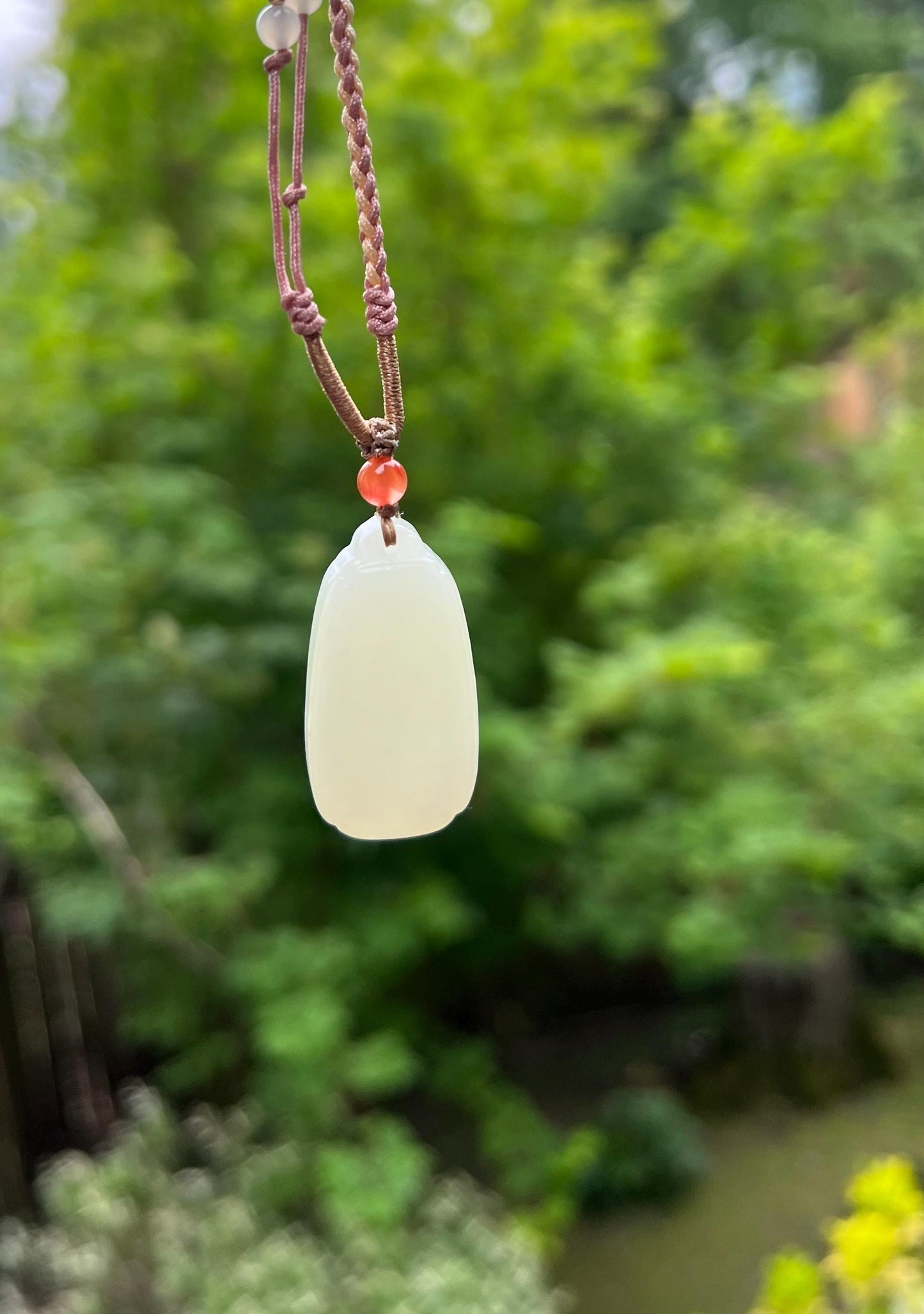 Certified natural jade/Siberian white nephrite safety pendant necklace/nephrite nothing pendant /天然软玉吊坠 白玉无事牌 油糯润 #0232 柔亮光
