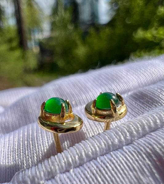 Certified natural Guatemala Grade A Jade / icy  blue green Jadiete  stud earrings/S925 天然A货危料翡翠  满绿 耳环 耳钉 #0090 起莹光