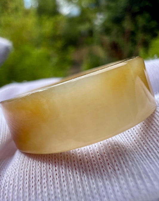 17.6mm Certified yellow white Nephrite ring/golden brown white nephrite band ring 天然 糖白玉 黄糖白玉指环 戒指  糖白玉直切戒圈 扳指#4732/ US size7