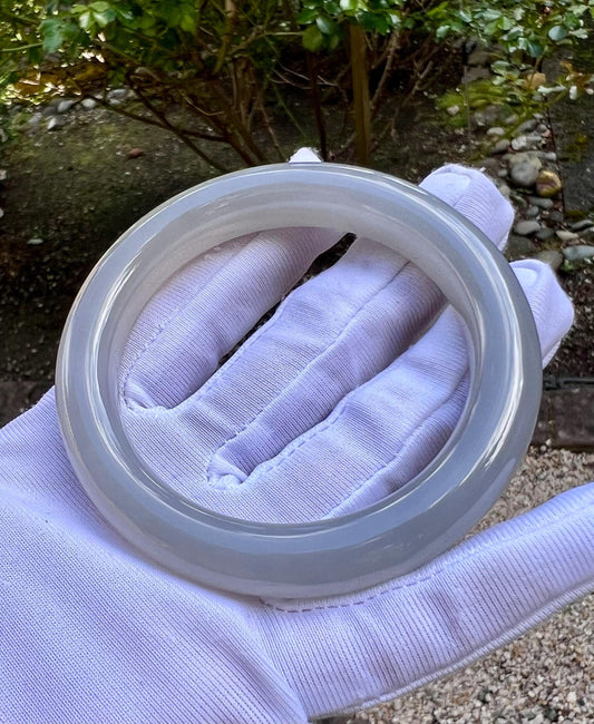 55mm Certified natural jade/ old mine light  purple nephrite bangle/icy purple nephrite/天然精品 老矿烟紫玉 高冰仙女紫 正圈手镯 泥鳅背手镯 老熟钢板料 起胶起莹光#6091