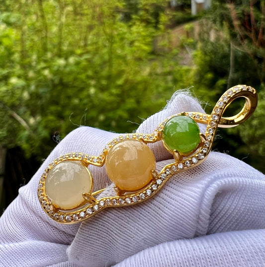 Certified natural nephrite brooch/pendant multi color nephrite/ sterling silver lucky bean/Dual-purpose /天然 三色玉福豆/纯银镶嵌胸针 吊坠#0347 碧玉 糖玉 蜂蜜水