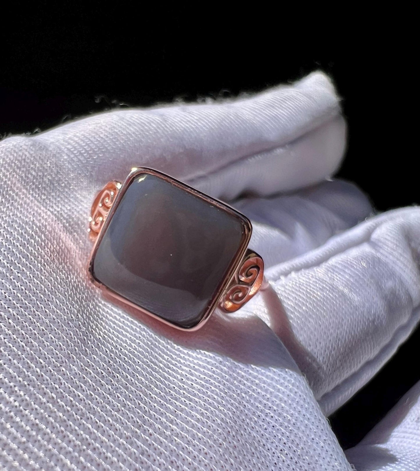 Certified natural jade/purple nephrite ring Sterling Silver ring/square shaped purple nephrite/ 天然精品软玉 烟紫玉 浓色香芋紫 纯银镶戒指/指环#5087