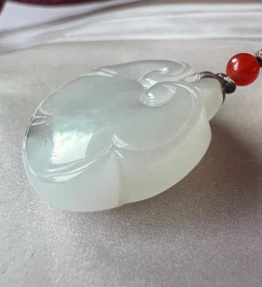 Certified natural jade/ Nephrite pebble carved Ruyi pendant/natural autumn pear skin color/天然软玉 白玉如意吊坠 #5072 天然秋梨皮/多色皮