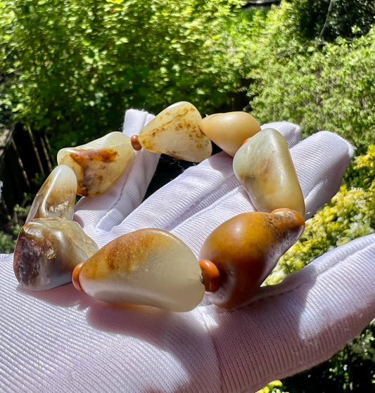 Certified natural jade / multi-color skin Nephrite bracelet/freeform beads 天然软玉 籽料原石多宝 随形手串 #3475
