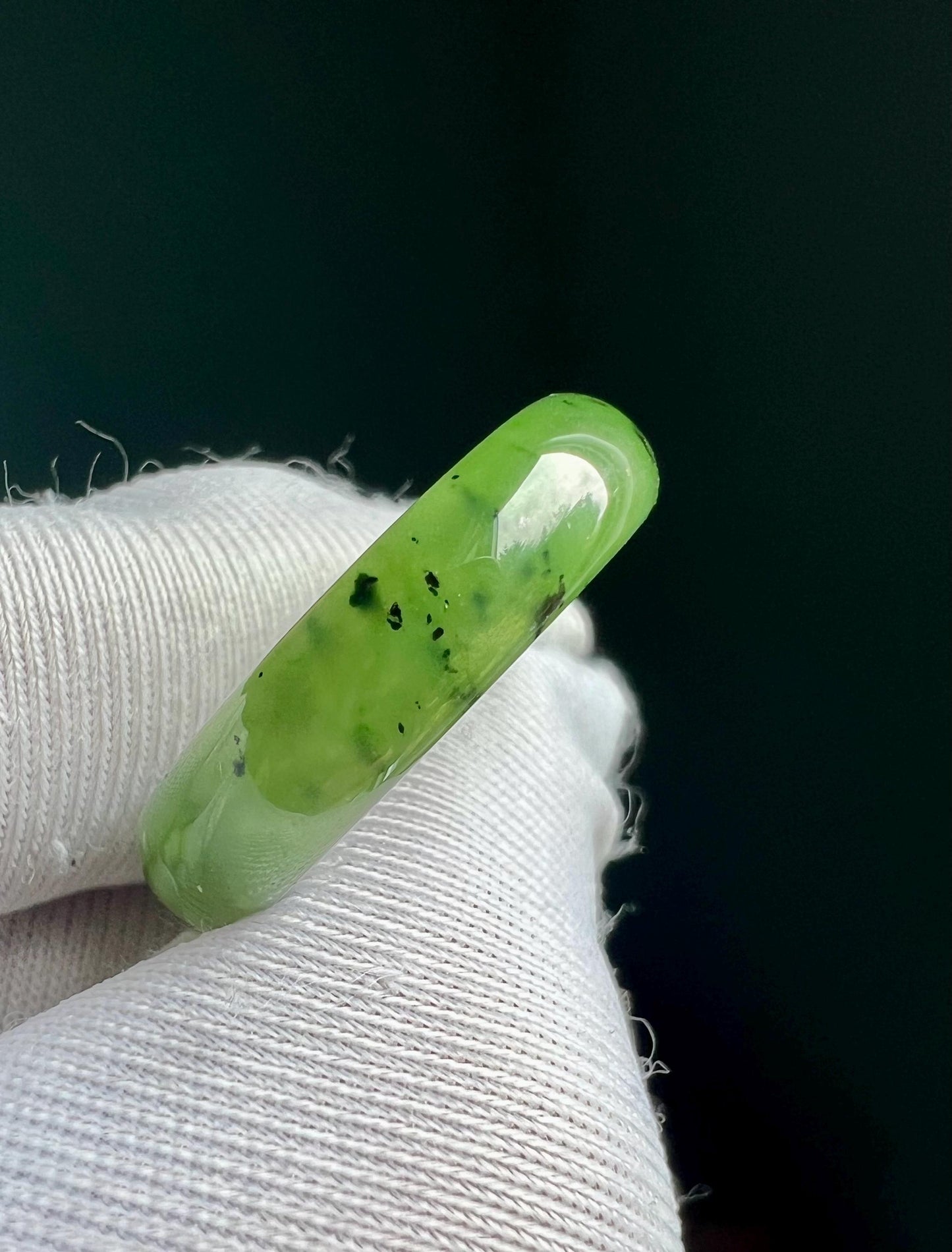 17.8mm Certified natural nephrite green jade/green nephrite ring/bright green nephrite band ring 天然 碧玉指环 戒指 冰底果阳绿戒圈#4869 US size7.5