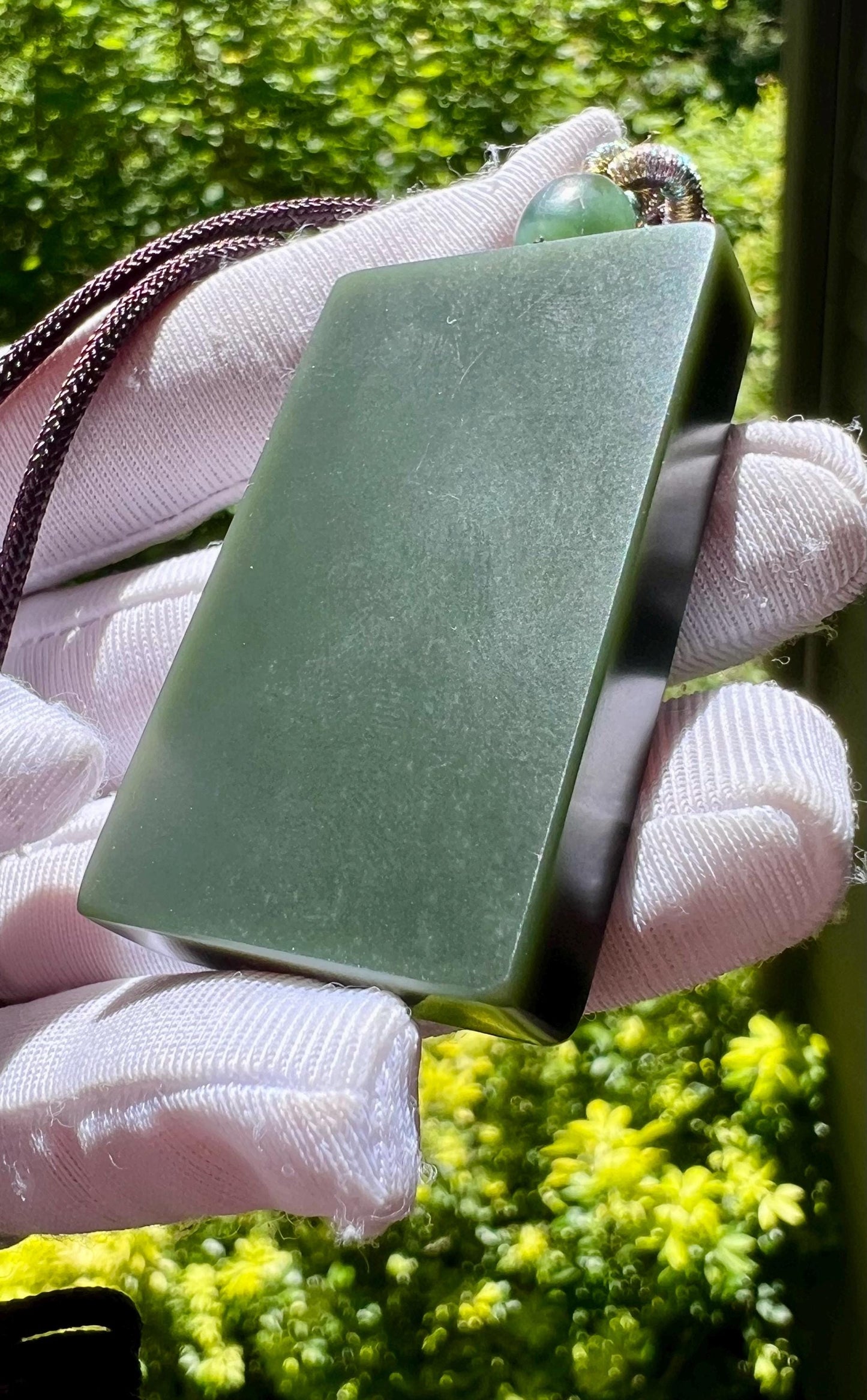 Certified natural jade/Qinghai greenish dark nephrite pendant/ safety rectangle pendant  necklace天然 青玉 无事牌 #1541 豆青色