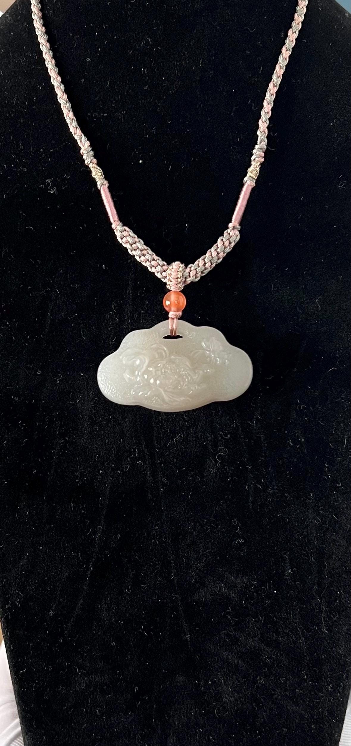 Certified natural jade/ Qinghai pinkish purple nephrite carved lotus pendant/matte finish nephrite Ruyi safety lock天然软玉 青海老料粉紫色 雕刻荷花 平安如意锁#1602