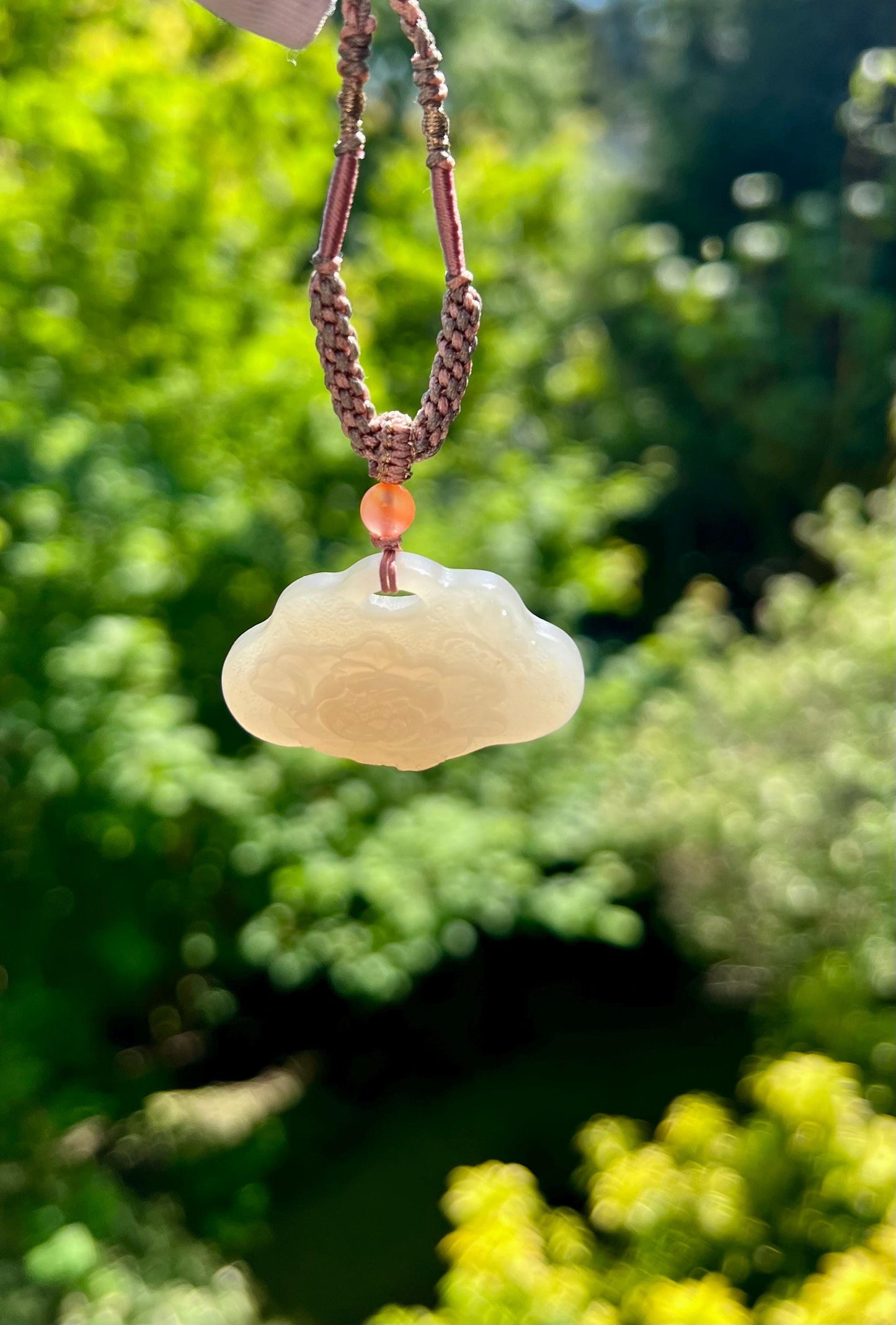 Certified natural jade/ Qinghai pinkish purple nephrite carved lotus pendant/matte finish nephrite Ruyi safety lock天然软玉 青海老料粉紫色 雕刻荷花 平安如意锁#1602