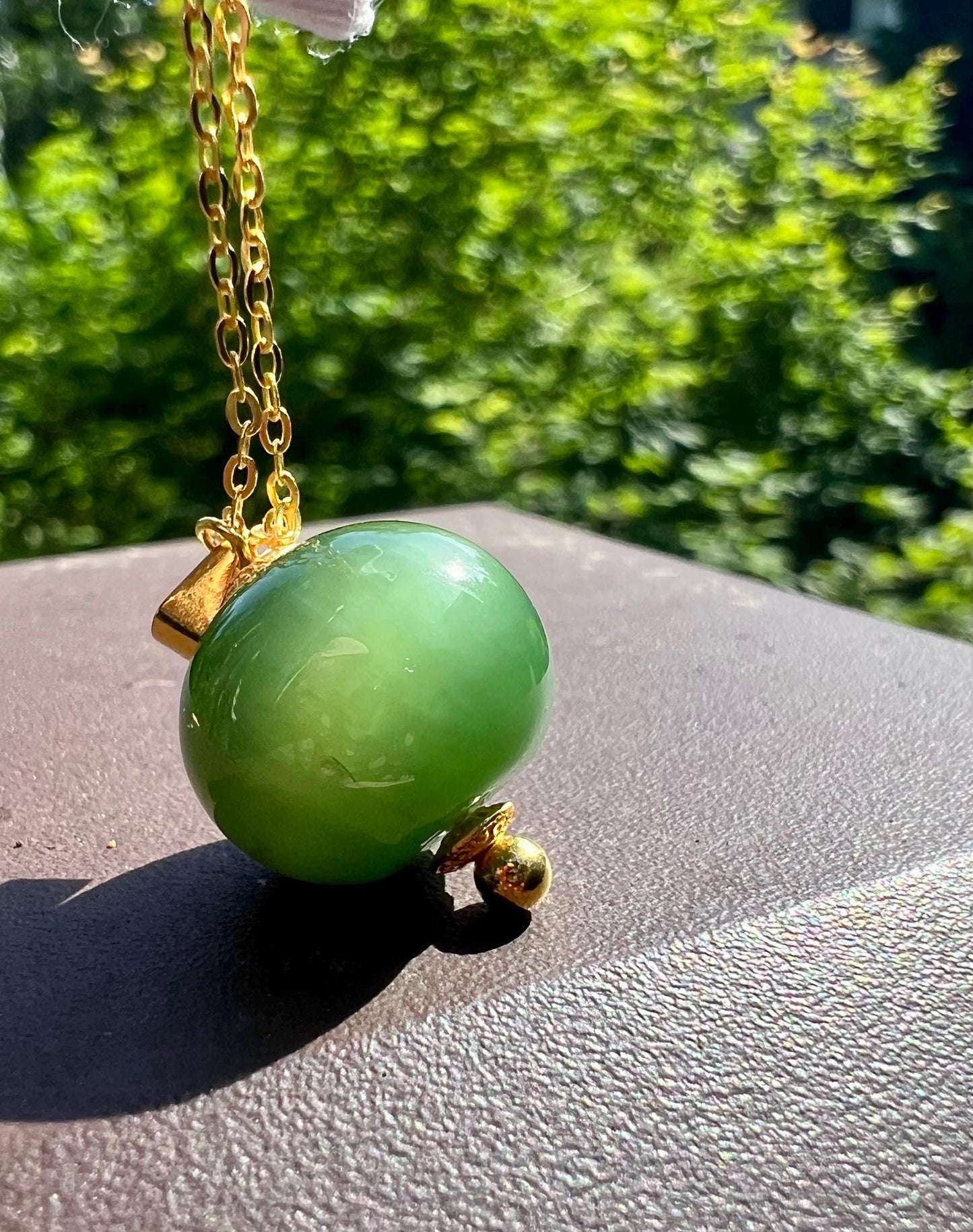 Certified natural nephrite green jade/Siberian chatoyant green Nephrite apple bead/lucky bead pendant/ S925 天然碧玉 猫眼粉青 苹果珠 转运珠  #7465