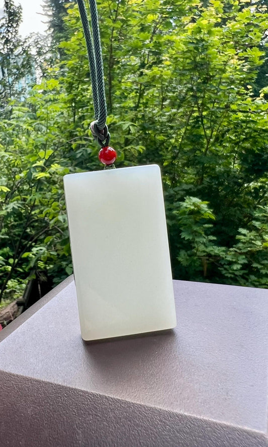 Certified natural jade/Siberian white nephrite rectangle pendant/safety pendant necklace/first class white天然精品 白玉无事牌 吊坠 #9645 一级白