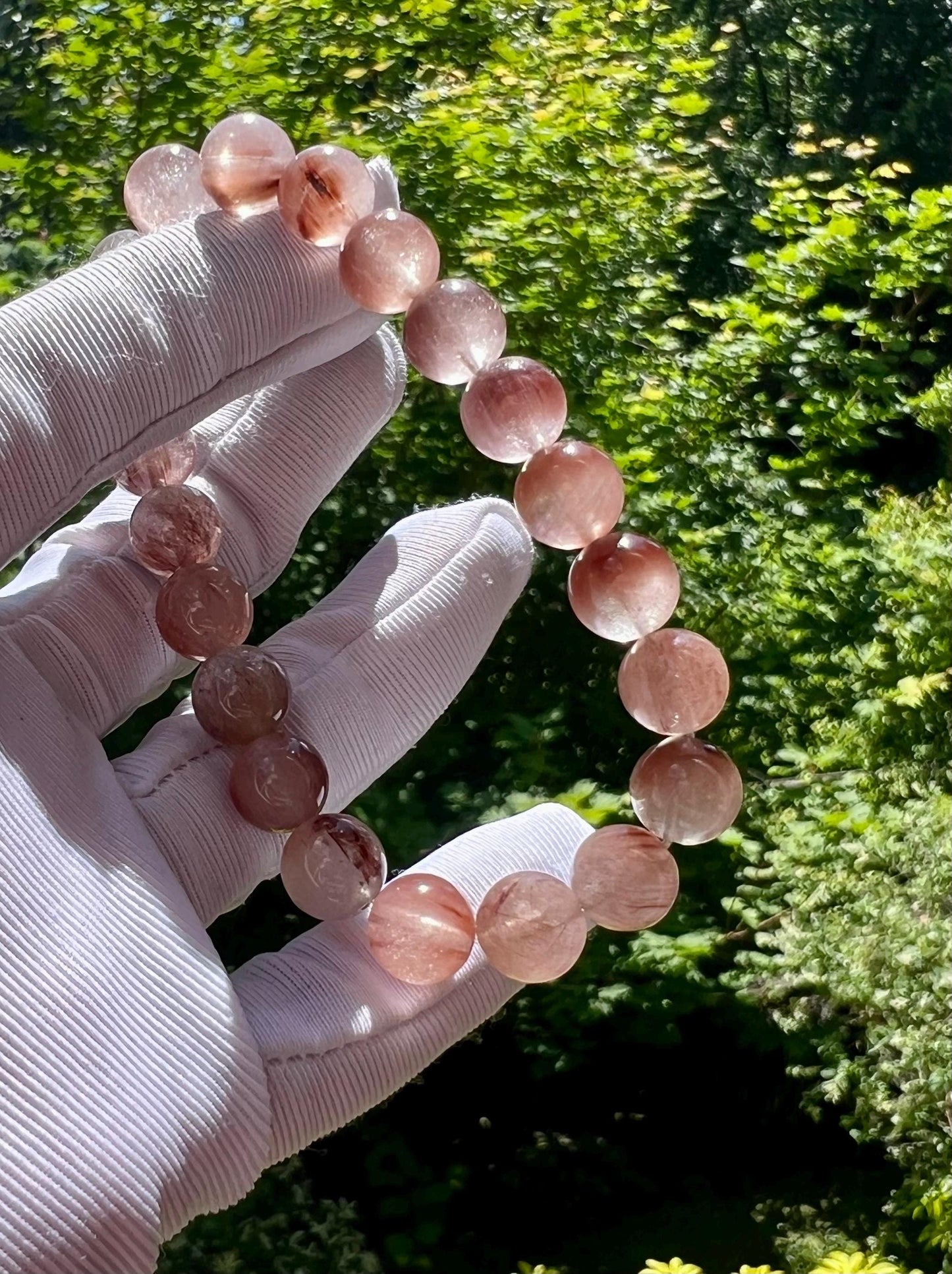 9～9.3mm Certified natural purple pink Rabbit Hair Rutilated quartz bracelet 天然紫粉兔毛水晶手串#0214 豆沙粉 顺发聚宝盆