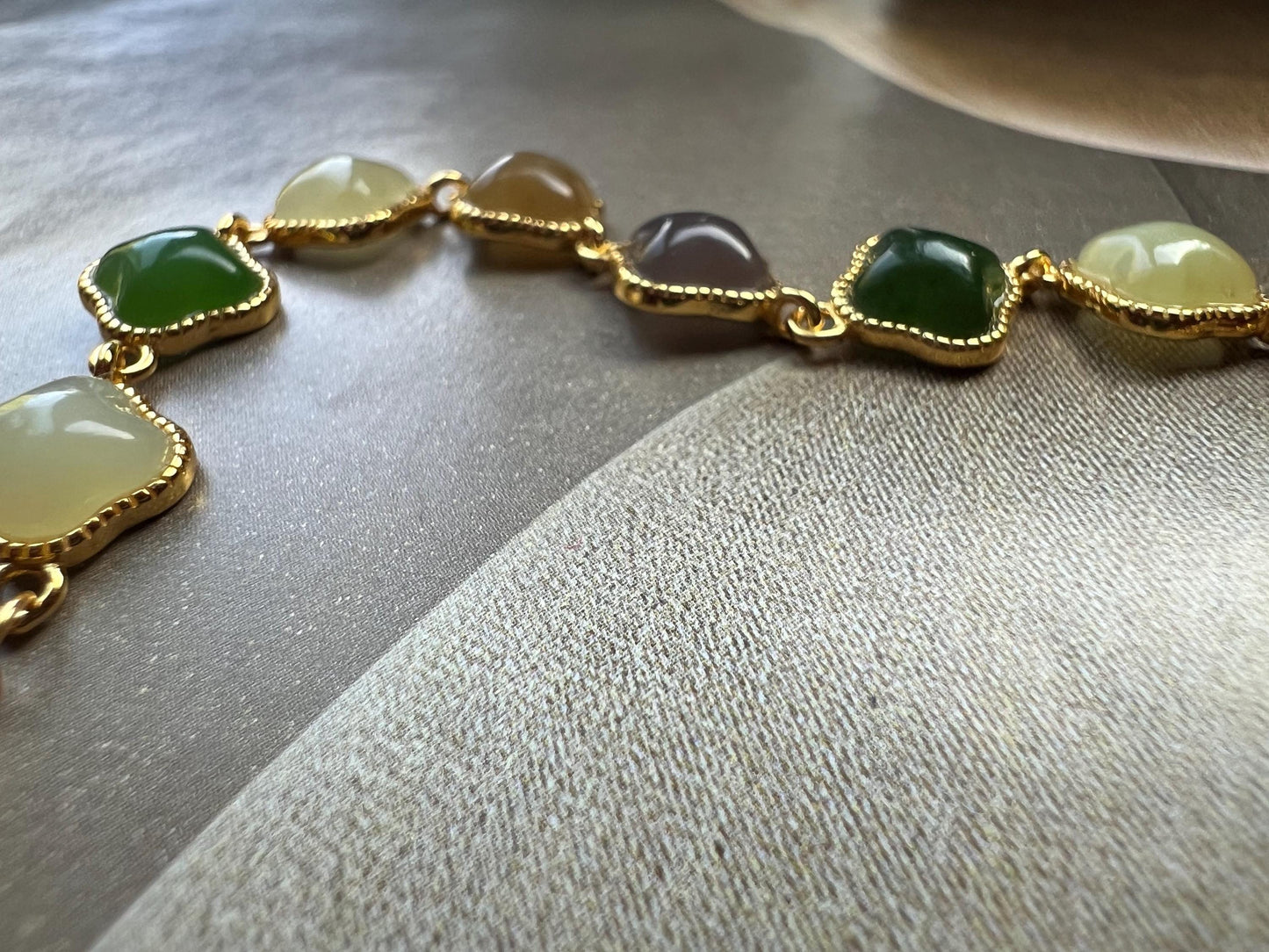 Certified natural Jade/multi color nephrite four leaf clover bracelet /green purple yellow nephrite inlaid S925 天然  碧玉糖玉黄玉烟紫 纯银多宝手链#0341