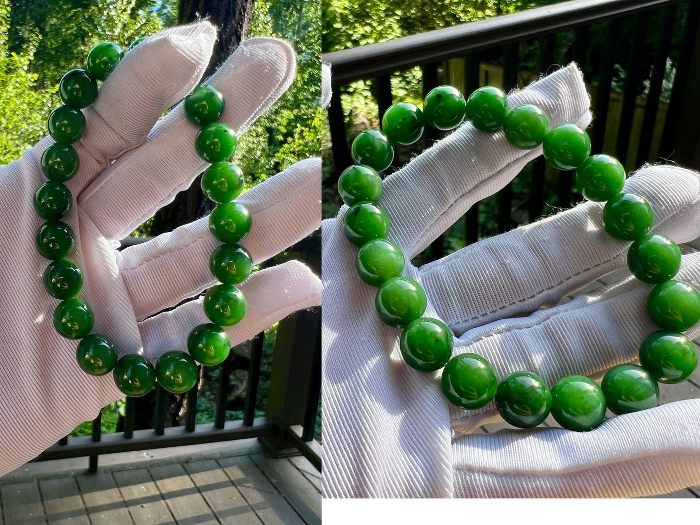9.9mm Certified natural nephrite green jade/Siberian green nephrite bracelet /rich bright green/old mine nephrite 天然老俄料碧玉手串  浓阳绿 色标绿#4176