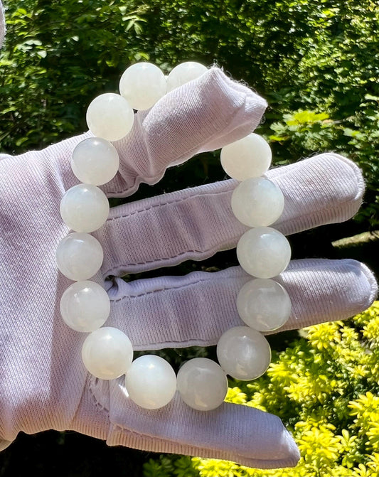 12mm Certified natural jade/Qinghai old mine white nephrite bracelet 天然精品 青海白玉圆珠手串  #2965 老料 白润油糯