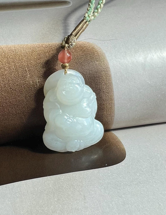 Certified natural jade/Qinghai white nephrite buddiha pendant/Hand carved Maitreya Buddha天然精品 白玉佛公 弥勒佛 手工雕刻#7129 老料 白度佳