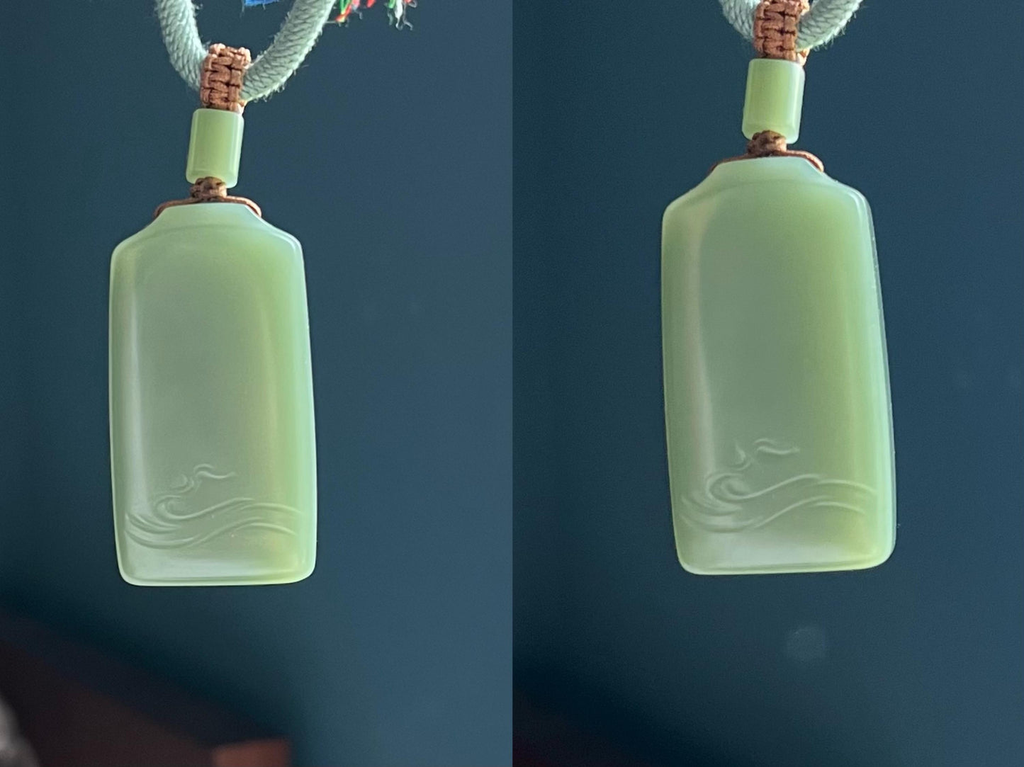 Certified natural nephrite green jade/Siberian bluish green nephrite safety pendant/nothing pendant necklace天然碧玉 老矿夹层料 粉青无事牌#7464 粉糯粘稠 无结构细料