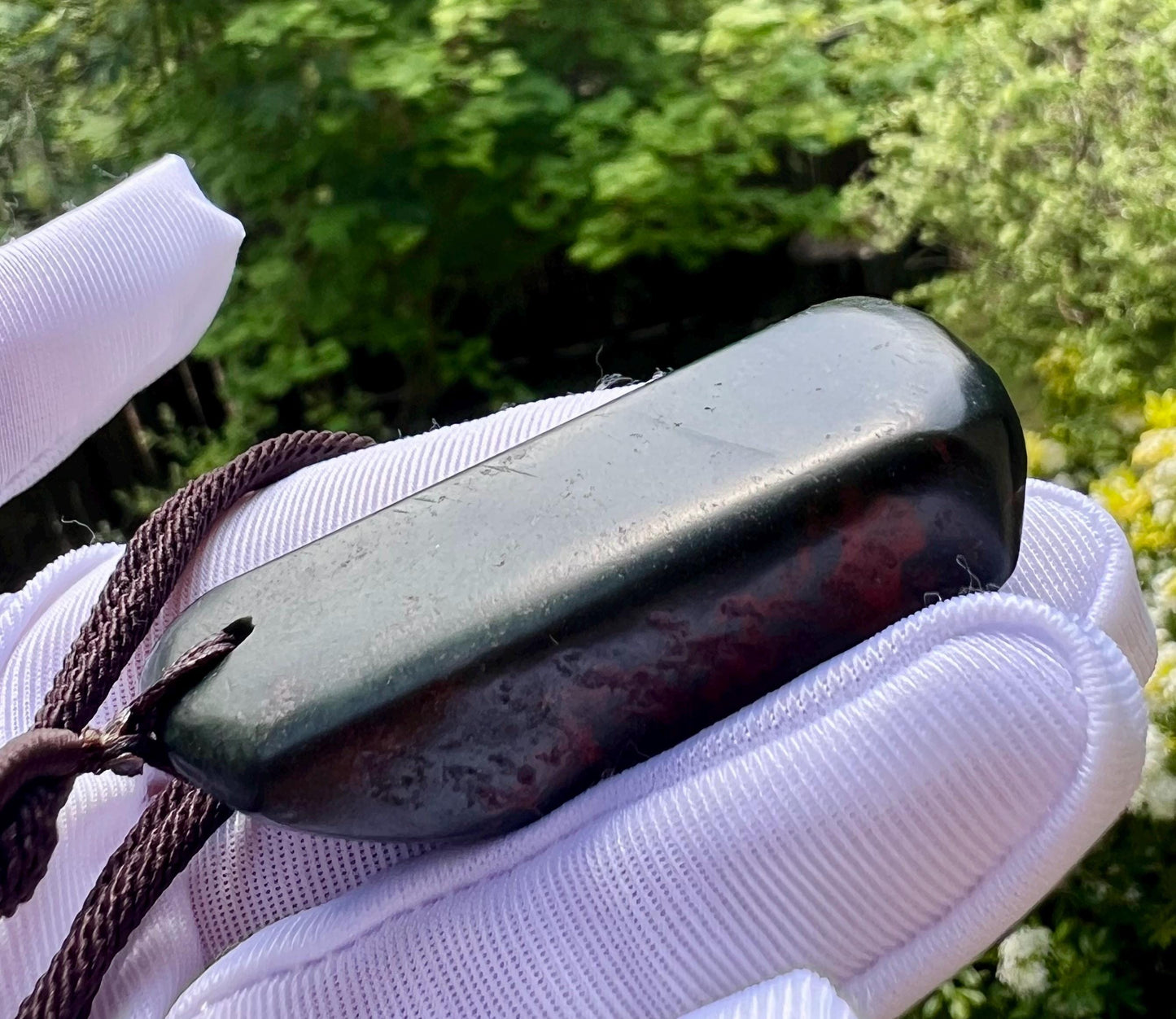 Certified natural jade/ Qinghai dark nephrite pendant/ Raw stone freeform pendant  necklace/natural cinnabar red patina天然 青海土坑料青玉原石吊坠  #1692 天然朱砂红沁