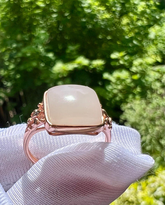 Lotus Pink Nephrite Ring: Sterling Silver Square Jade Ring #5081