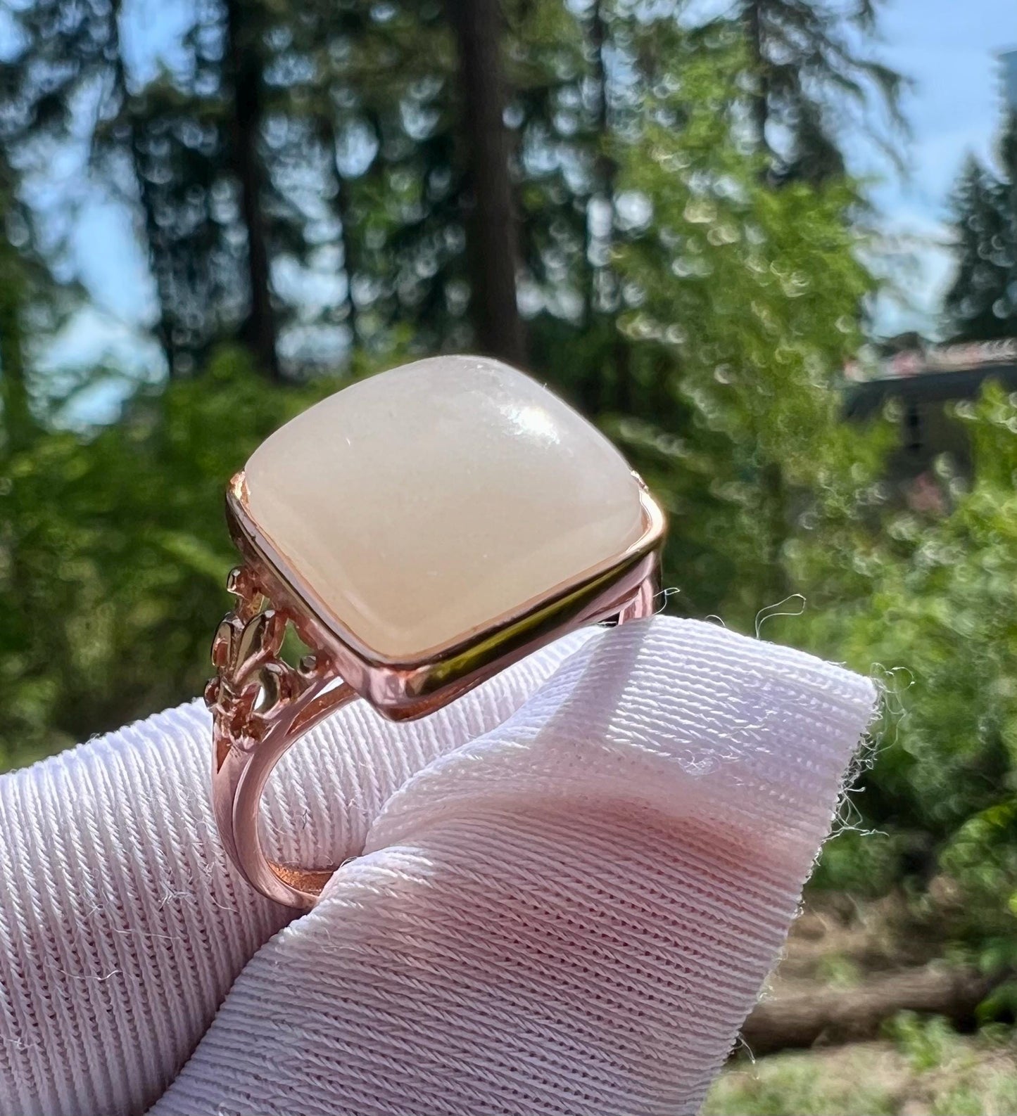 Lotus Pink Nephrite Ring: Sterling Silver Square Jade Ring #5081