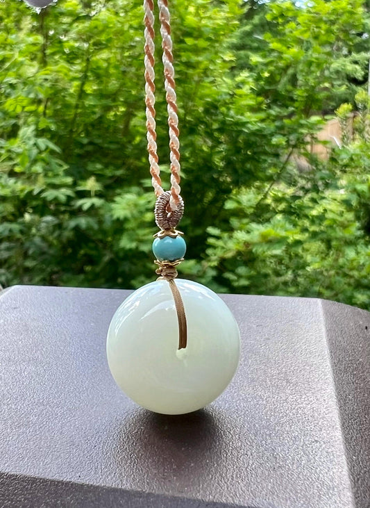 Certified natural jade/SIberian White Nephrite donut pendant/circle safety pendant necklace 天然软玉 白玉 平安扣 吊坠  项链 #6812 亮白细润 胖墩墩
