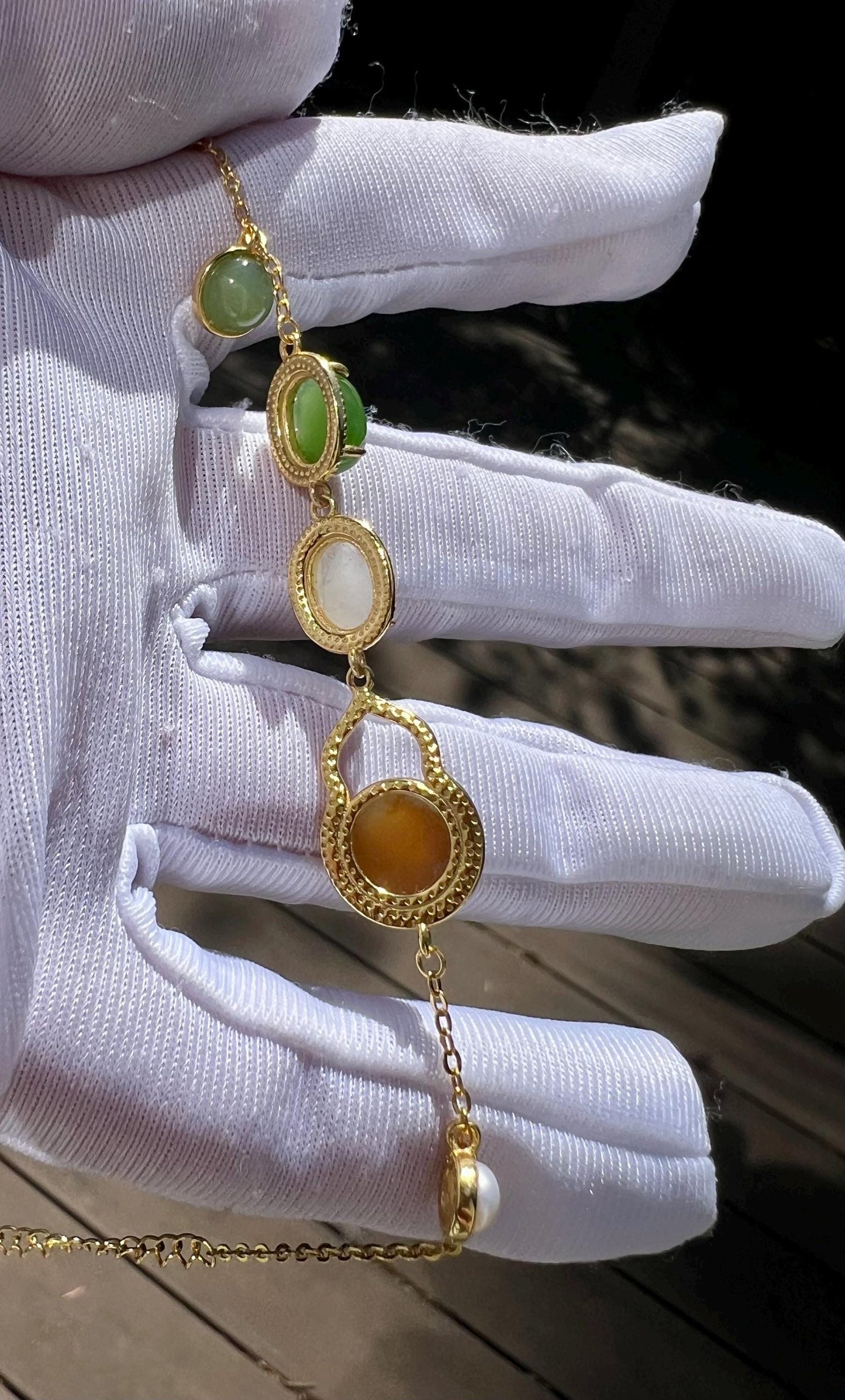Certified natural Jade/multi color nephrite bracelet /green brown white nephrite inlaid S925 bracelet 天然碧玉糖玉白玉蛋面镶嵌纯银手链 #0949