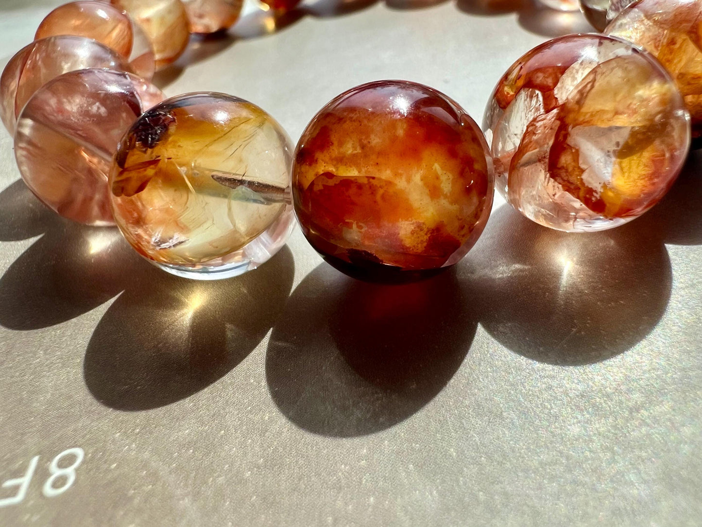 13.1～13.6mm Natural two-color Hematoid quartz bracelet/Kylin pattern/high clarity koi Hematoid天然精品多色胶花水晶手串 红黄锦鲤 麒麟纹#5093