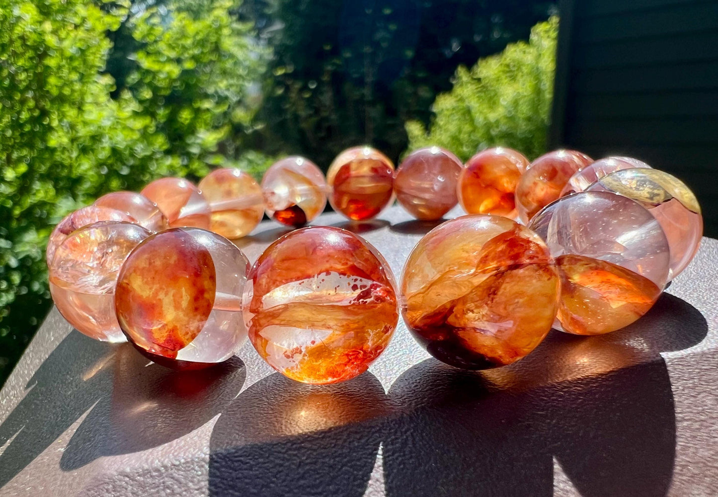 13.1～13.6mm Natural two-color Hematoid quartz bracelet/Kylin pattern/high clarity koi Hematoid天然精品多色胶花水晶手串 红黄锦鲤 麒麟纹#5093