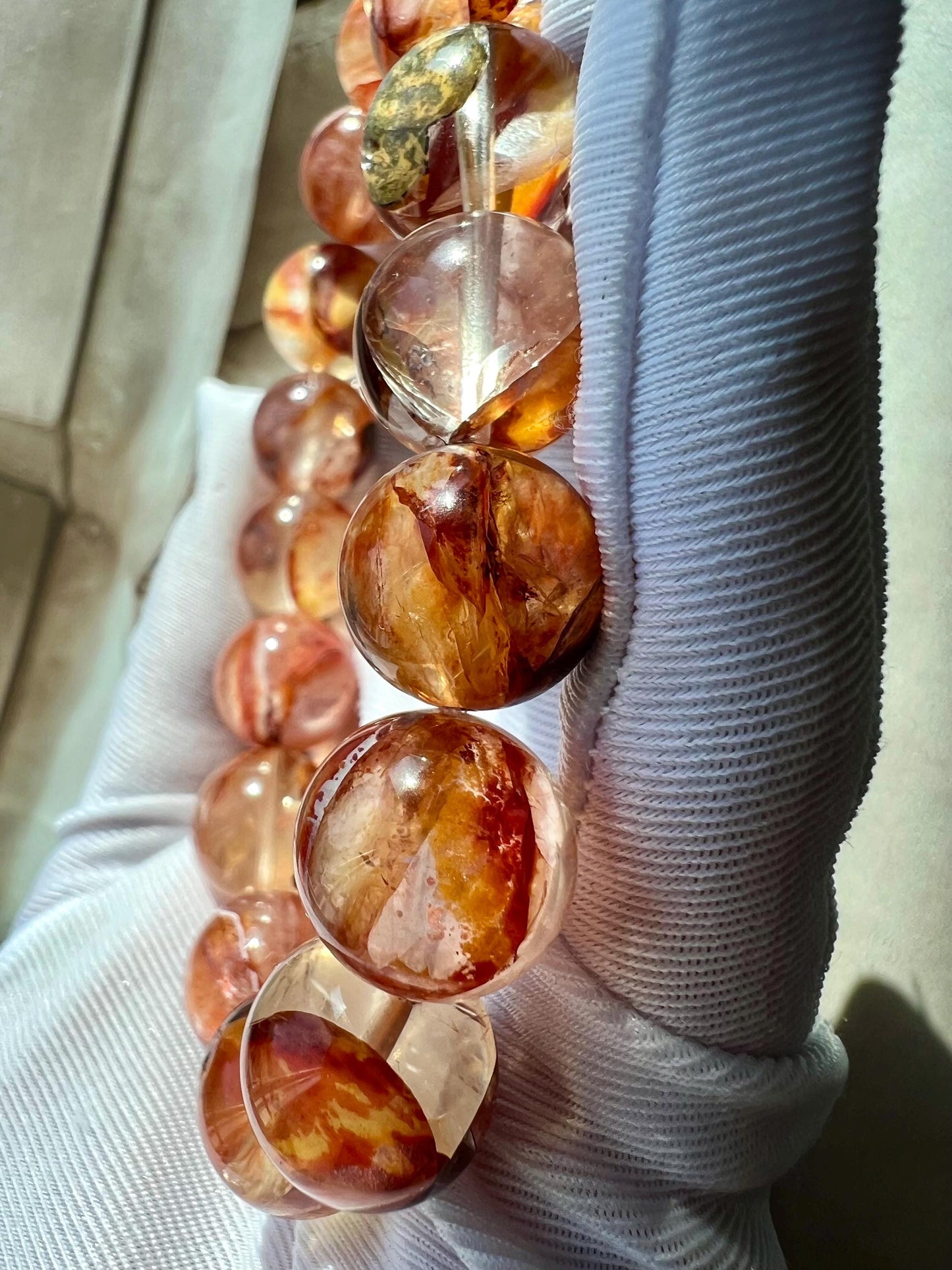 13.1～13.6mm Natural two-color Hematoid quartz bracelet/Kylin pattern/high clarity koi Hematoid天然精品多色胶花水晶手串 红黄锦鲤 麒麟纹#5093
