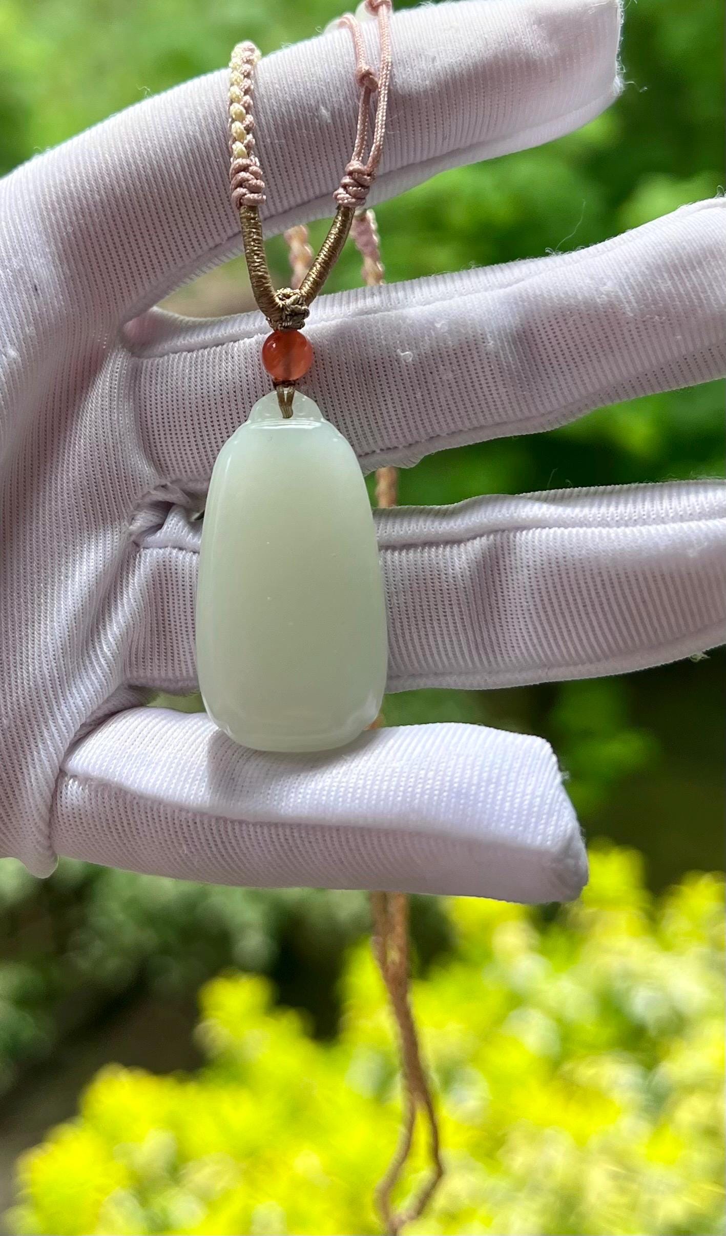 Certified natural jade/Siberian white nephrite safety pendant necklace/nephrite nothing pendant /天然软玉吊坠 白玉无事牌 油糯润 #0232 柔亮光