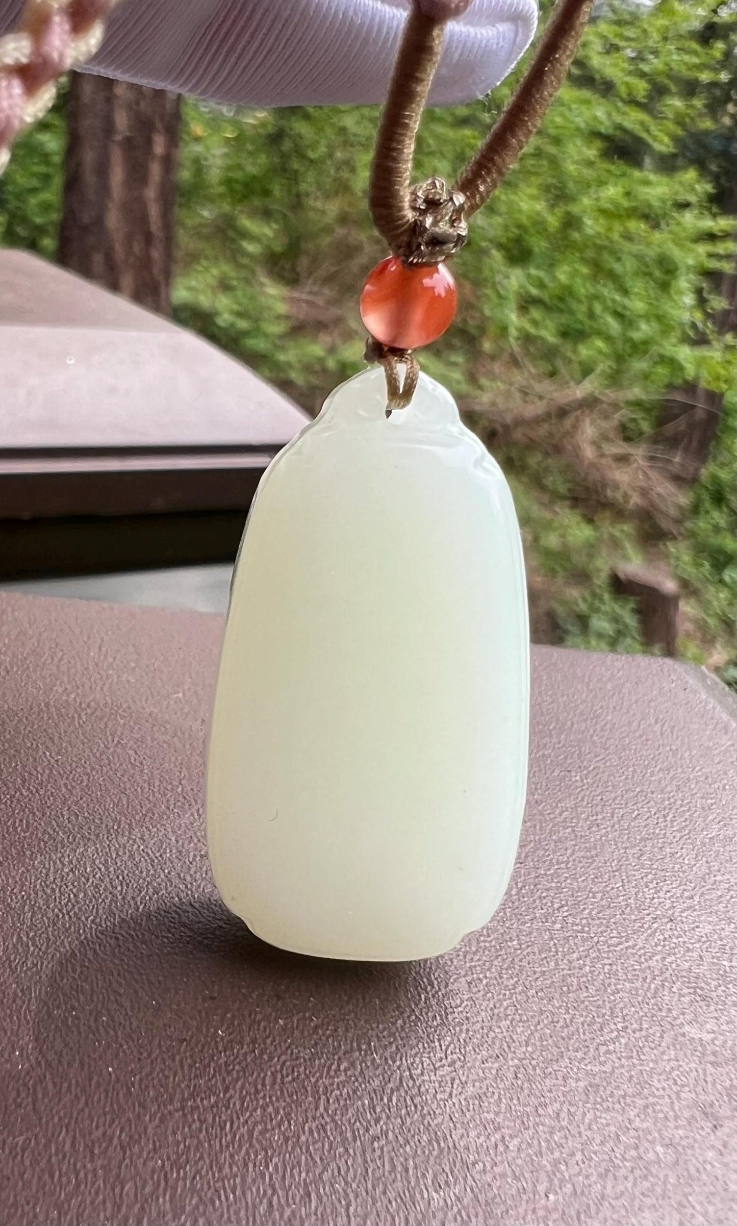Certified natural jade/Siberian white nephrite safety pendant necklace/nephrite nothing pendant /天然软玉吊坠 白玉无事牌 油糯润 #0232 柔亮光