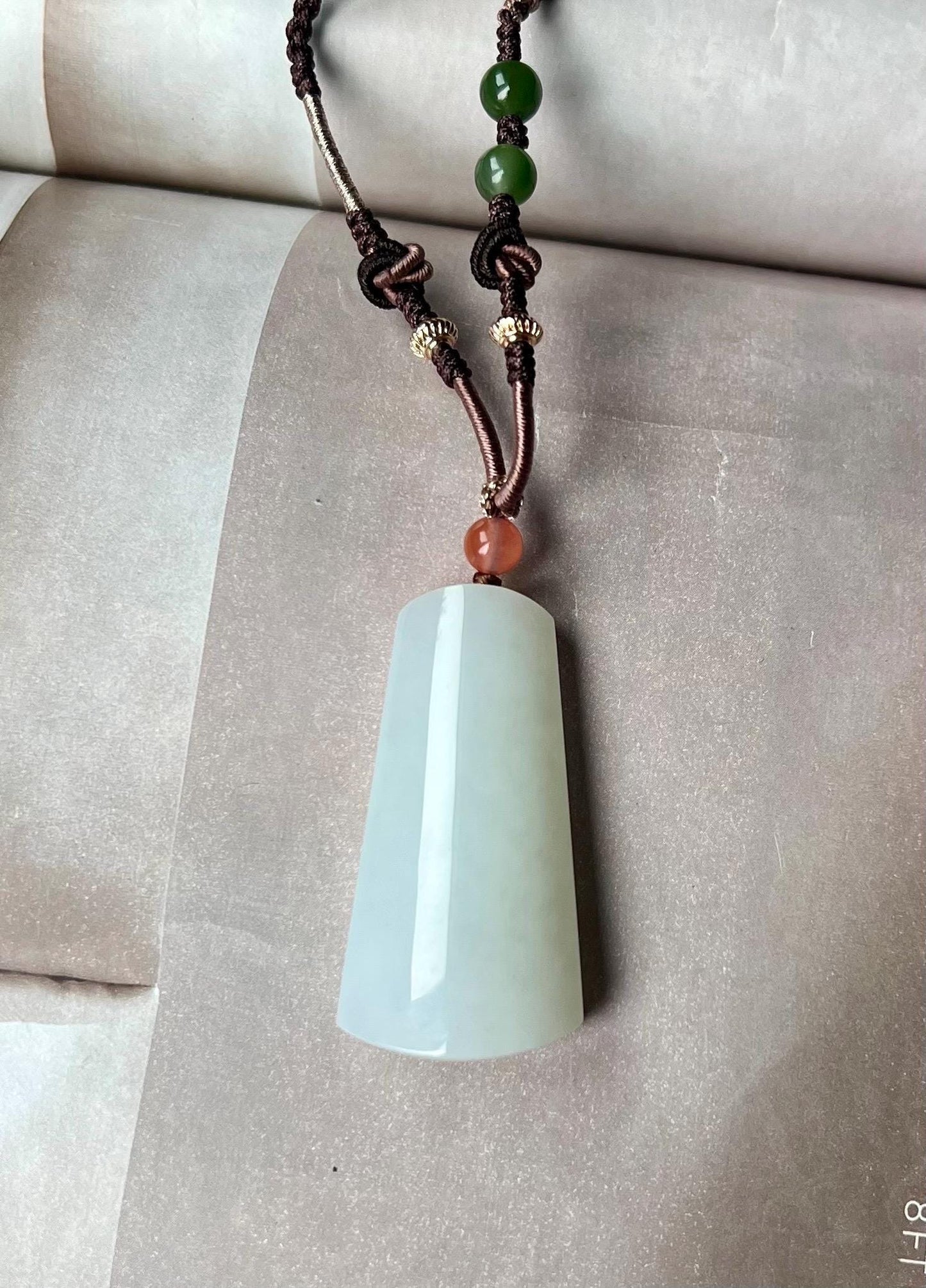 Certified natural jade/Siberian white nephrite pendant/safety pendant necklace/first class white天然精品 白玉无事牌 吊坠 #0932 亮白