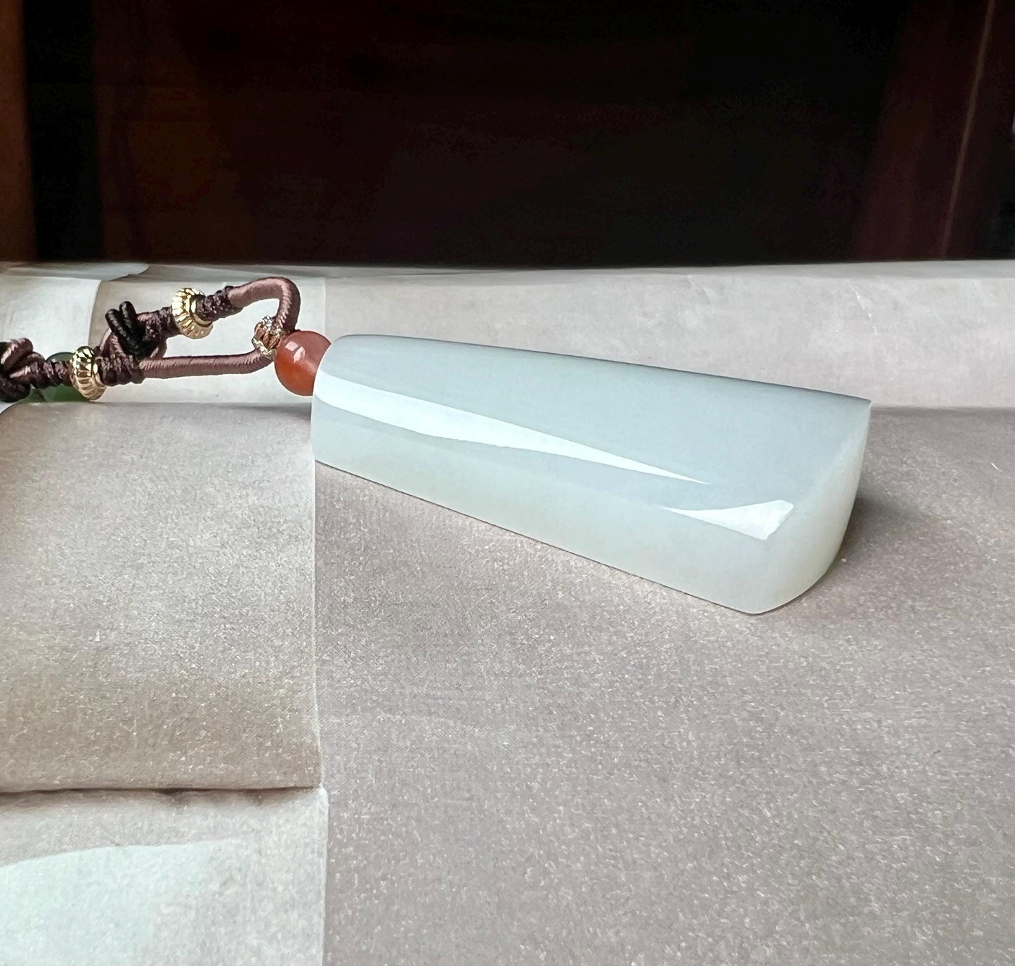 Certified natural jade/Siberian white nephrite pendant/safety pendant necklace/first class white天然精品 白玉无事牌 吊坠 #0932 亮白
