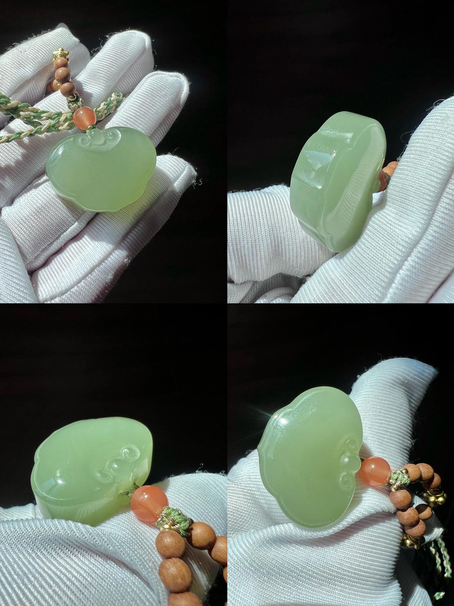 Certified natural jade/Icy Qingshui nephrite Carved Ruyi lock /bluish green Ruyi pendant necklace天然软玉 冰晴水 平安如意锁吊坠#1749 冰胶糯润