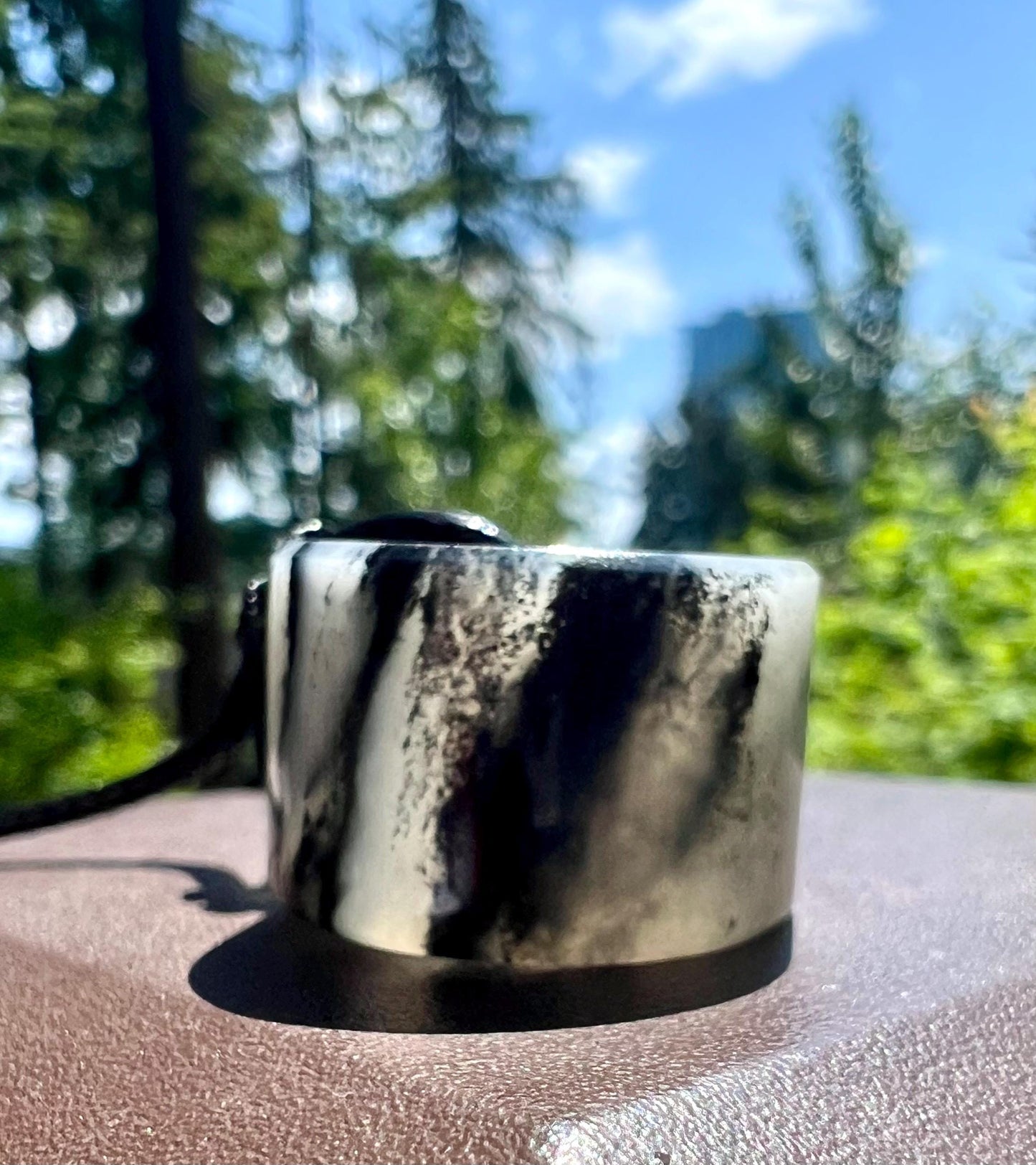 16.6mm Certified natural jade/ black and White nephrite ring/Qinghua nephrite band ring 天然软玉 水墨青花 戒圈 指环 扳指#4222 黑白分明 US size 5 1/4