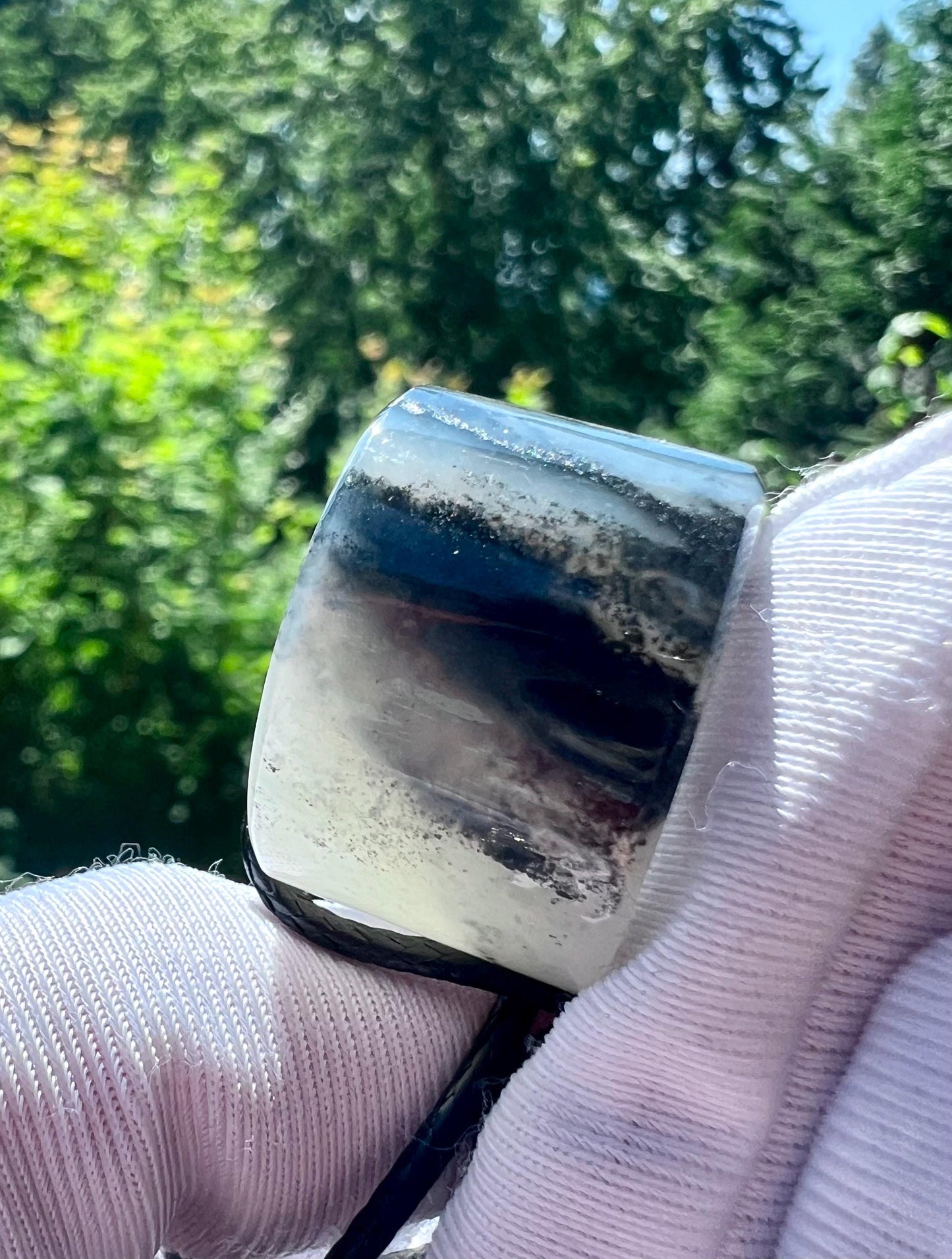 16.6mm Certified natural jade/ black and White nephrite ring/Qinghua nephrite band ring 天然软玉 水墨青花 戒圈 指环 扳指#4222 黑白分明 US size 5 1/4