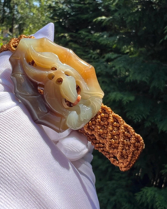 Certified natural jade/brown blue nephrite carved bamboo pendant/hand carved oily nephrite bracelet 天然 糖青玉雕刻竹节手牌 油熟老料 #0949